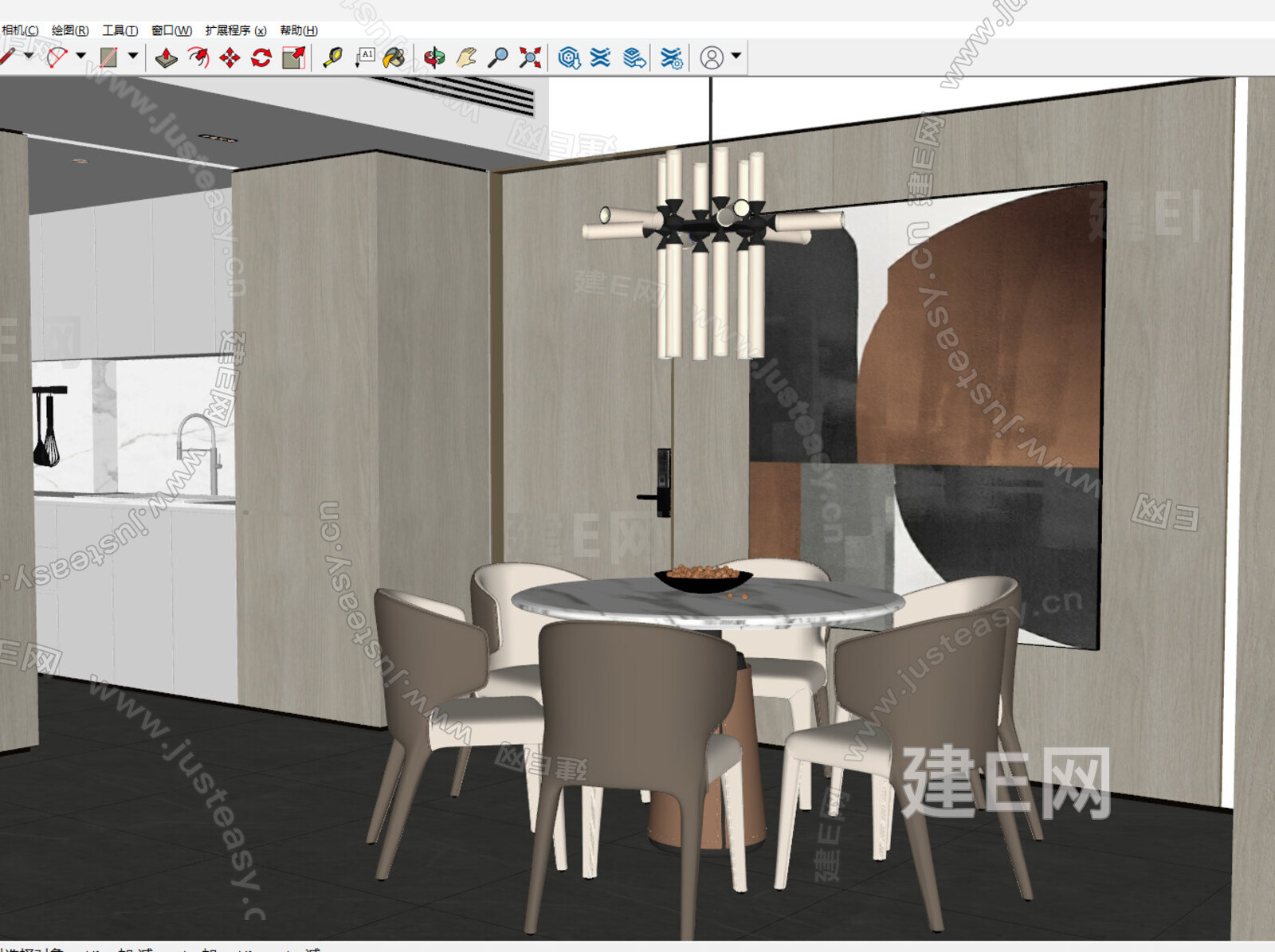 现代餐厅模型SU模型下载[ID:117001996]_建E室内设计网