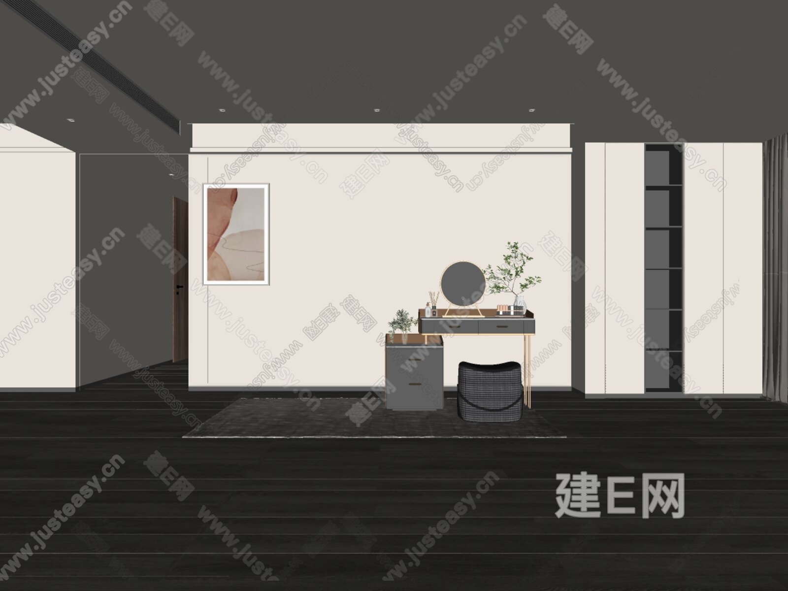 现代梳妆台凳组合模型SU模型下载[ID:109334484]_建E室内设计网
