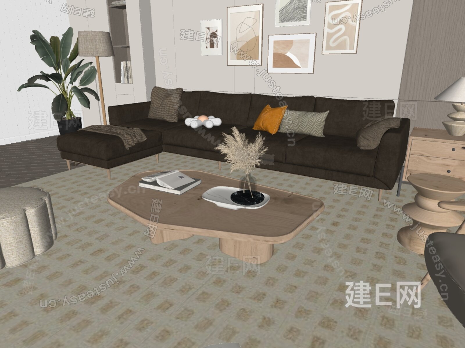 北欧沙发茶几组合模型SU模型下载[ID:109072233]_建E室内设计网
