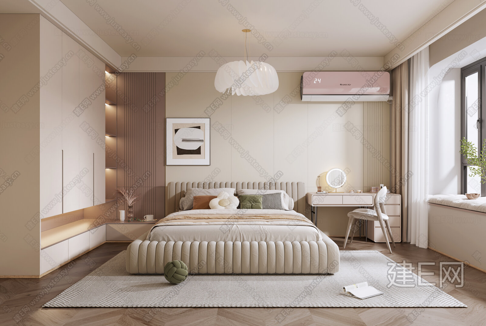 现代奶油风家居卧室模型SU模型下载[ID:111234872]_建e网su模型