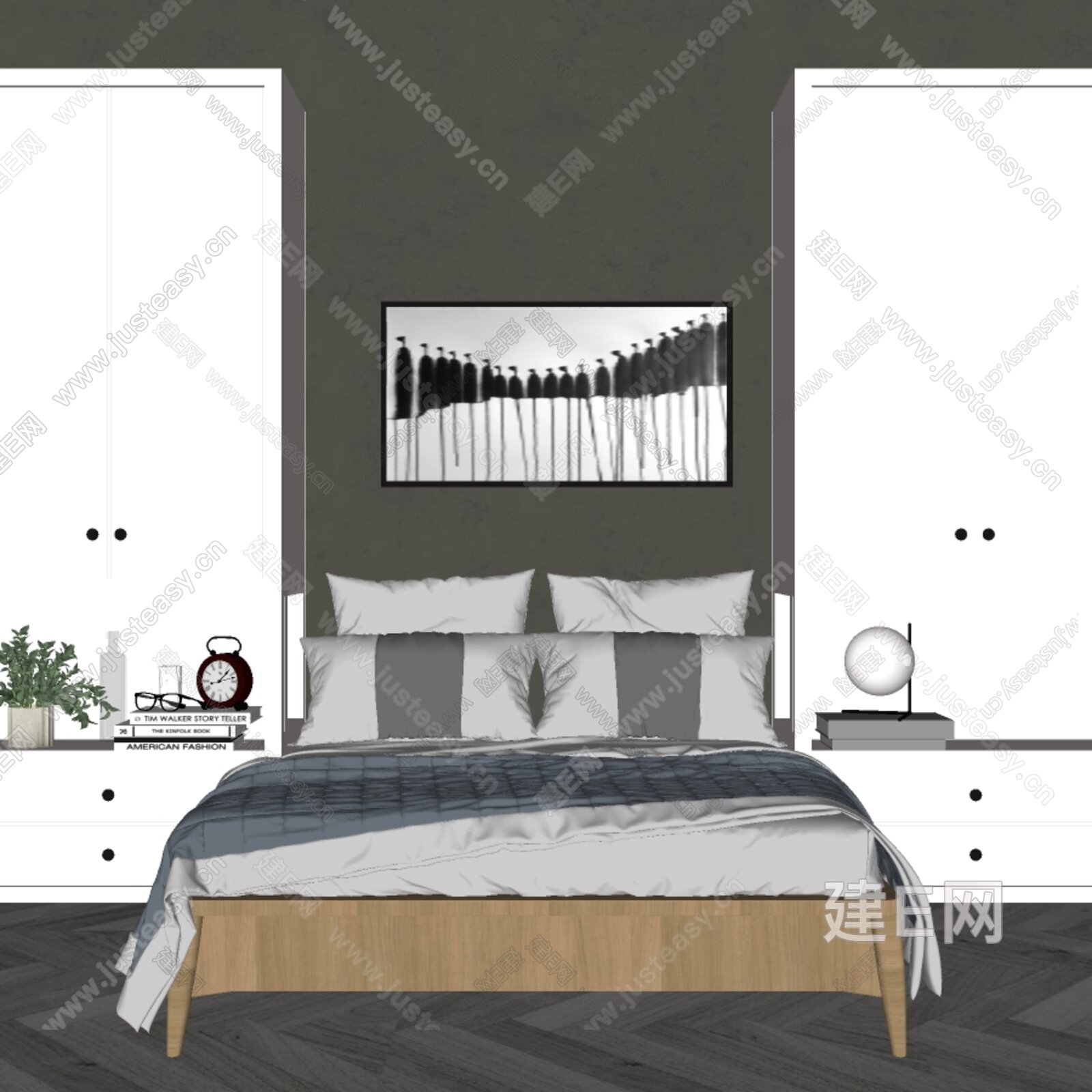 现代双人床模型SU模型下载[ID:109203333]_建E室内设计网