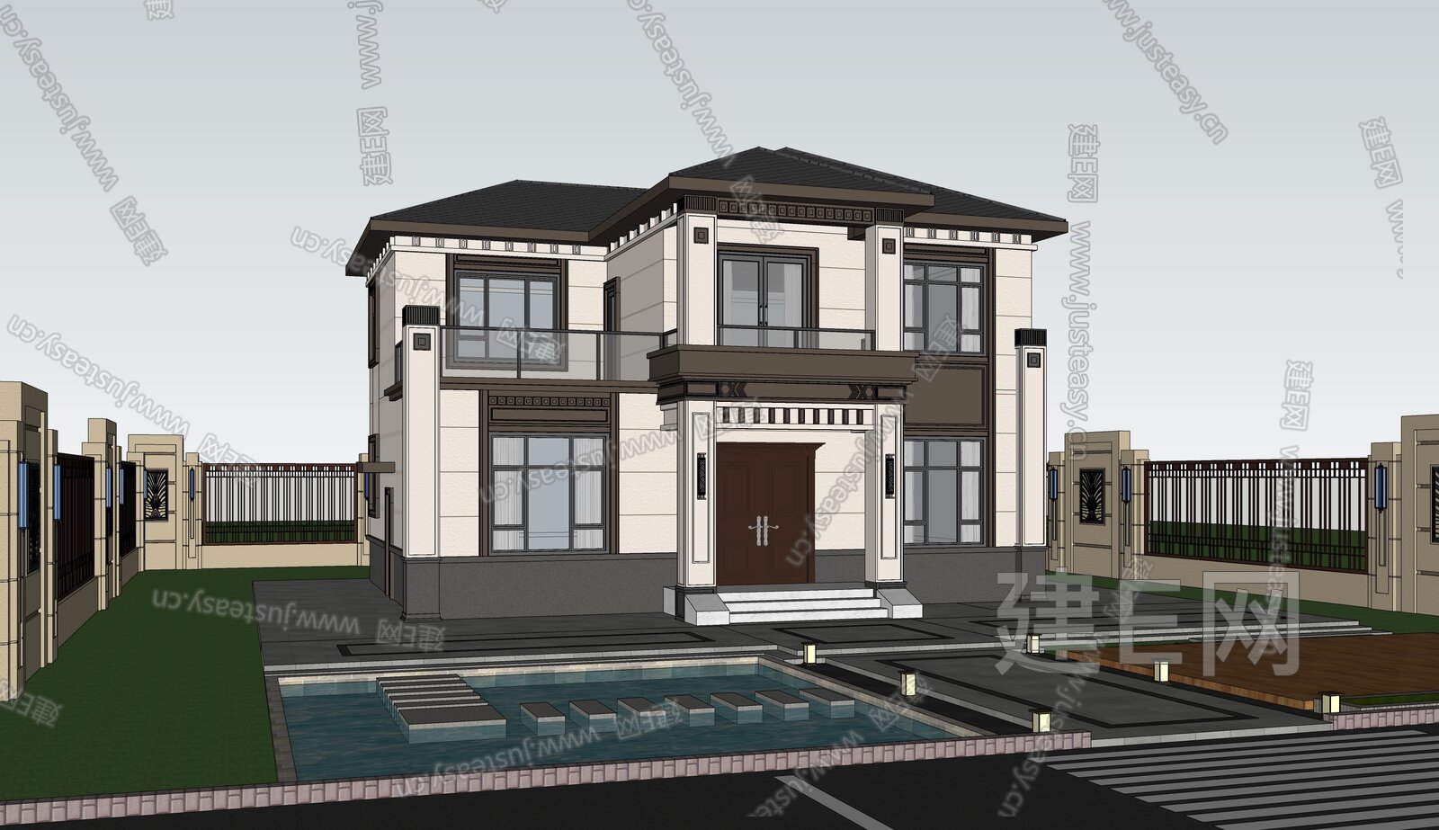 新中式别墅模型SU模型下载[ID:110055317]_建e网su模型