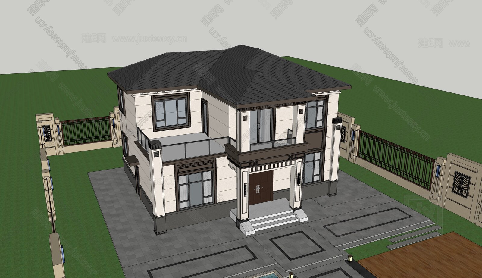新中式别墅模型SU模型下载[ID:110055317]_建e网su模型