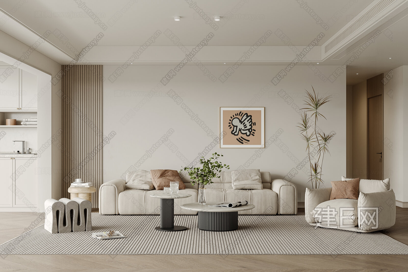 【现代奶油风客厅3d模型】建E网_现代奶油风客厅3d模型下载[ID:105600666]_打造3d现代奶油风客厅模型免费下载平台