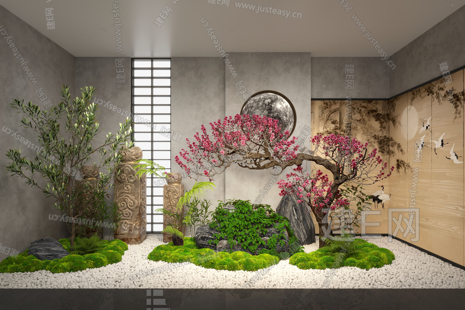 新中式室内景观造景模型SU模型下载[ID:109793027]_建e网su模型