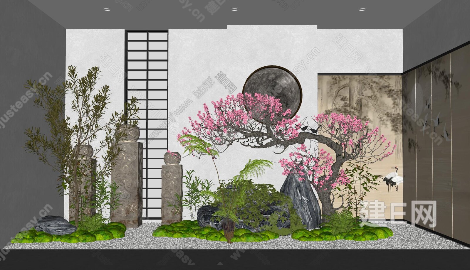 新中式室内景观造景模型SU模型下载[ID:109793027]_建e网su模型