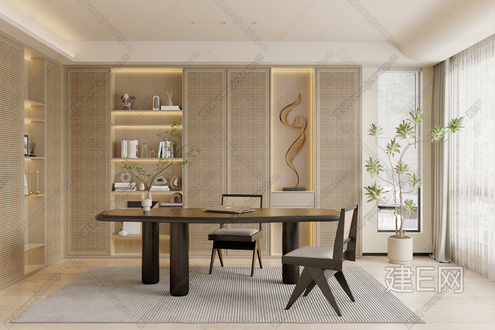 【侘寂风书房3d模型】建e网_侘寂风书房3d模型下载[ID:106386974]_打造3d侘寂风书房模型免费下载平台