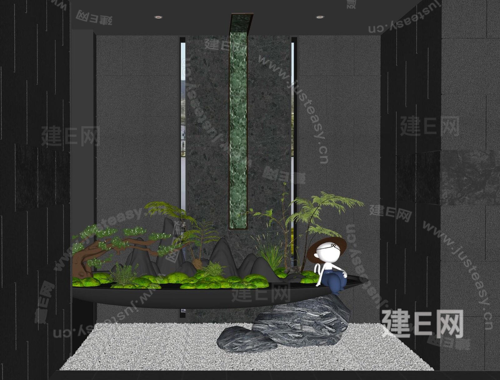 新中式室内景观造景模型SU模型下载[ID:110448556]_建E室内设计网