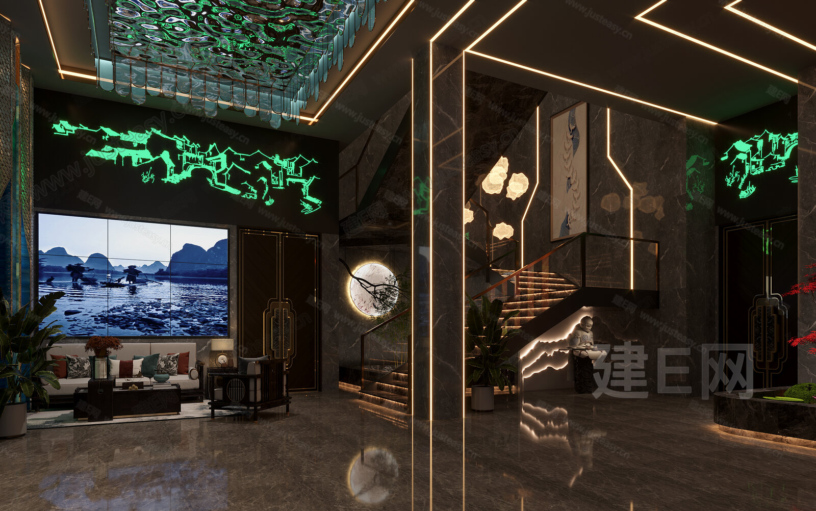 新中式洗浴中心3d模型下载[ID:106780408]_建e网3d模型