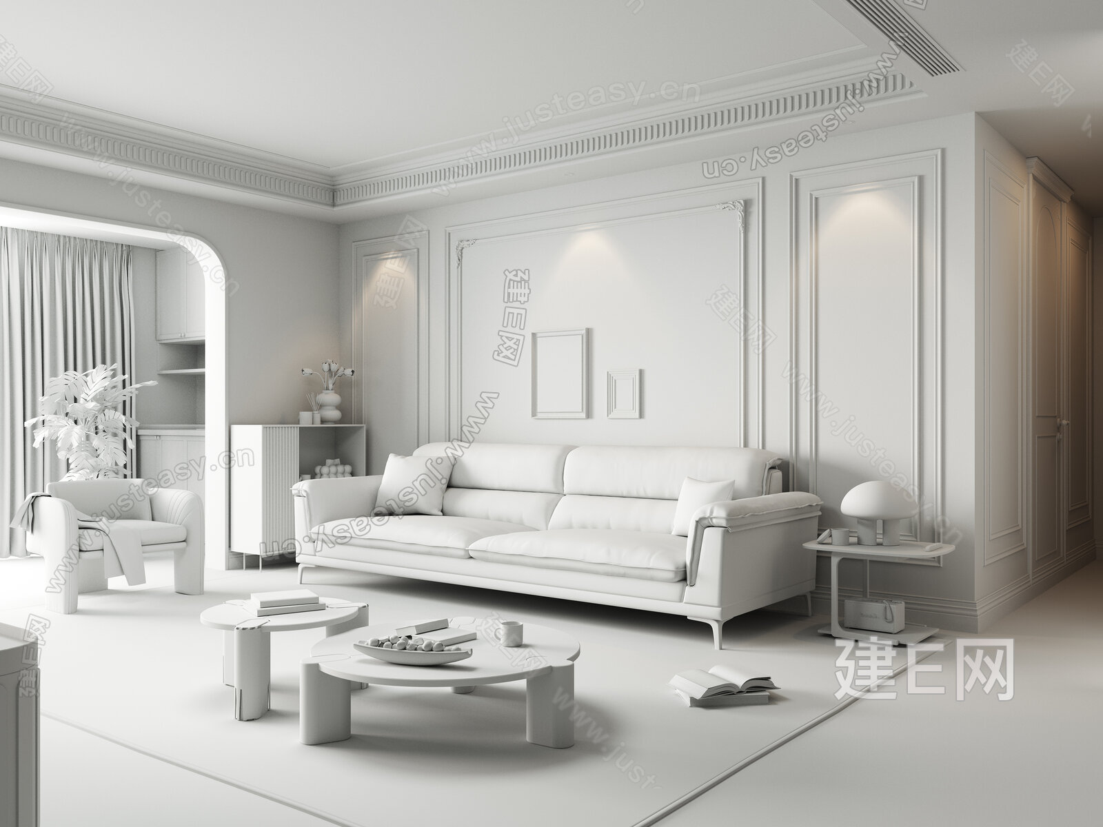 【现代奶油风客厅3d模型】建e网_现代奶油风客厅3d模型下载[ID:106780296]_打造3d现代奶油风客厅模型免费下载平台