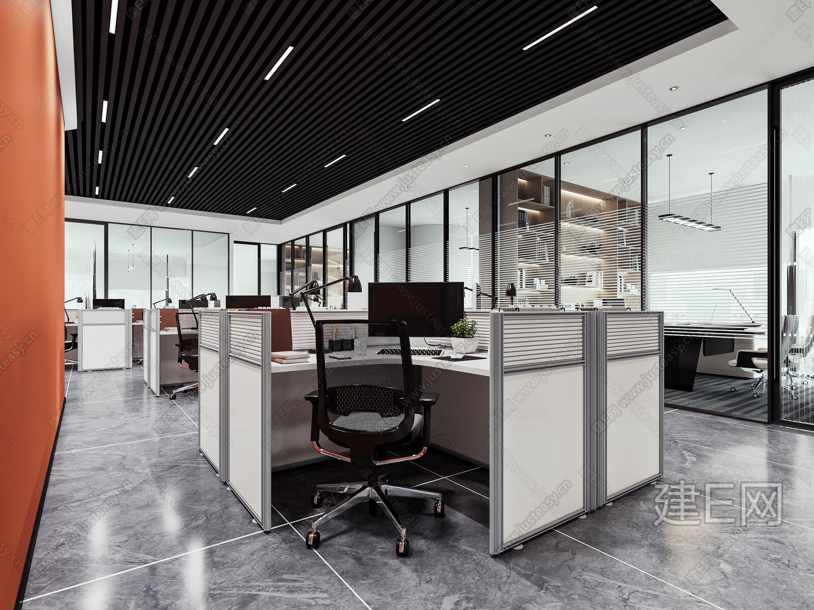 现代开放办公区3d模型下载[ID:106780246]_建e网3d模型