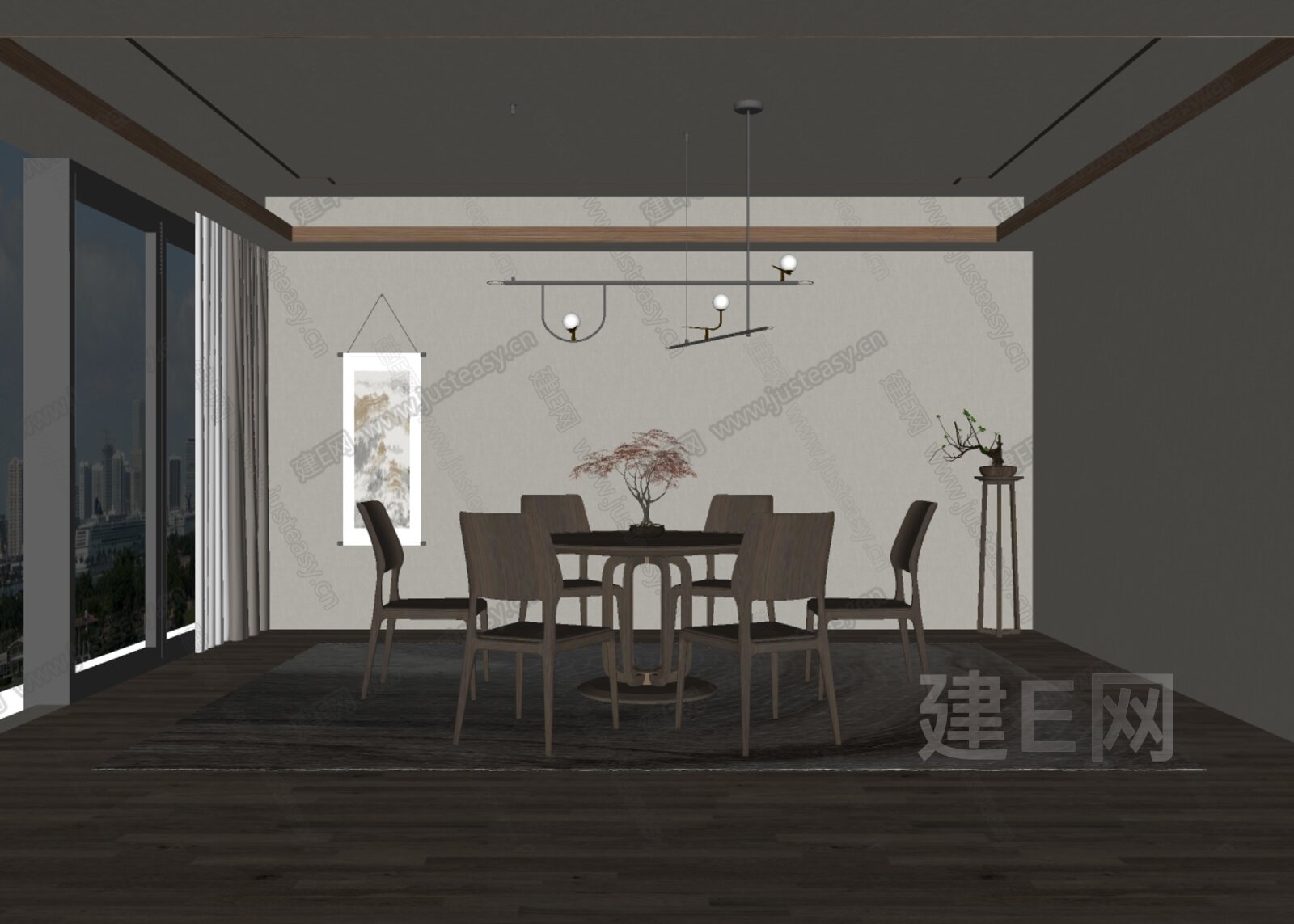 新中式餐厅模型SU模型下载[ID:110120888]_建E室内设计网