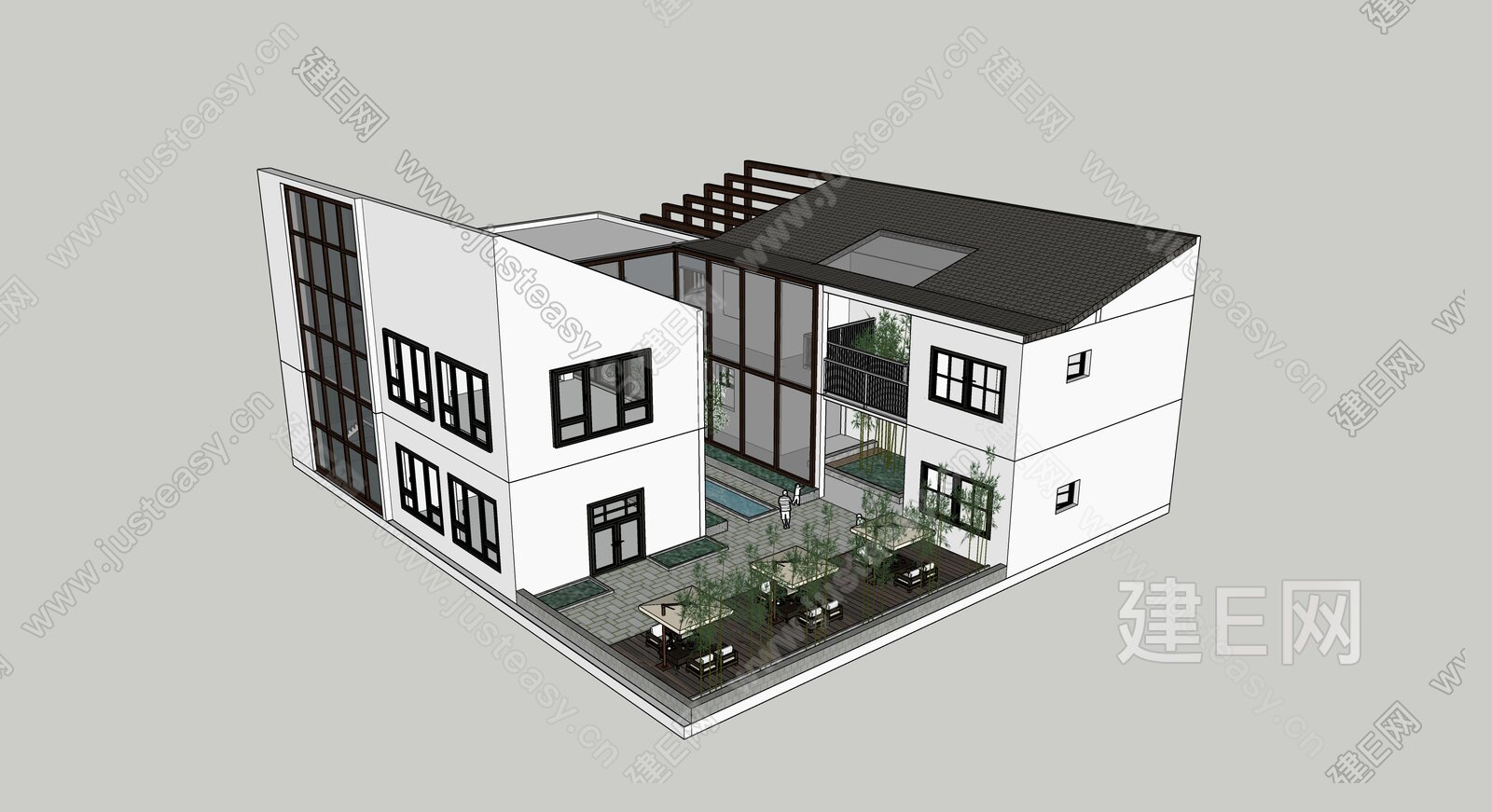 新中式别墅模型SU模型下载[ID:110972914]_建E室内设计网