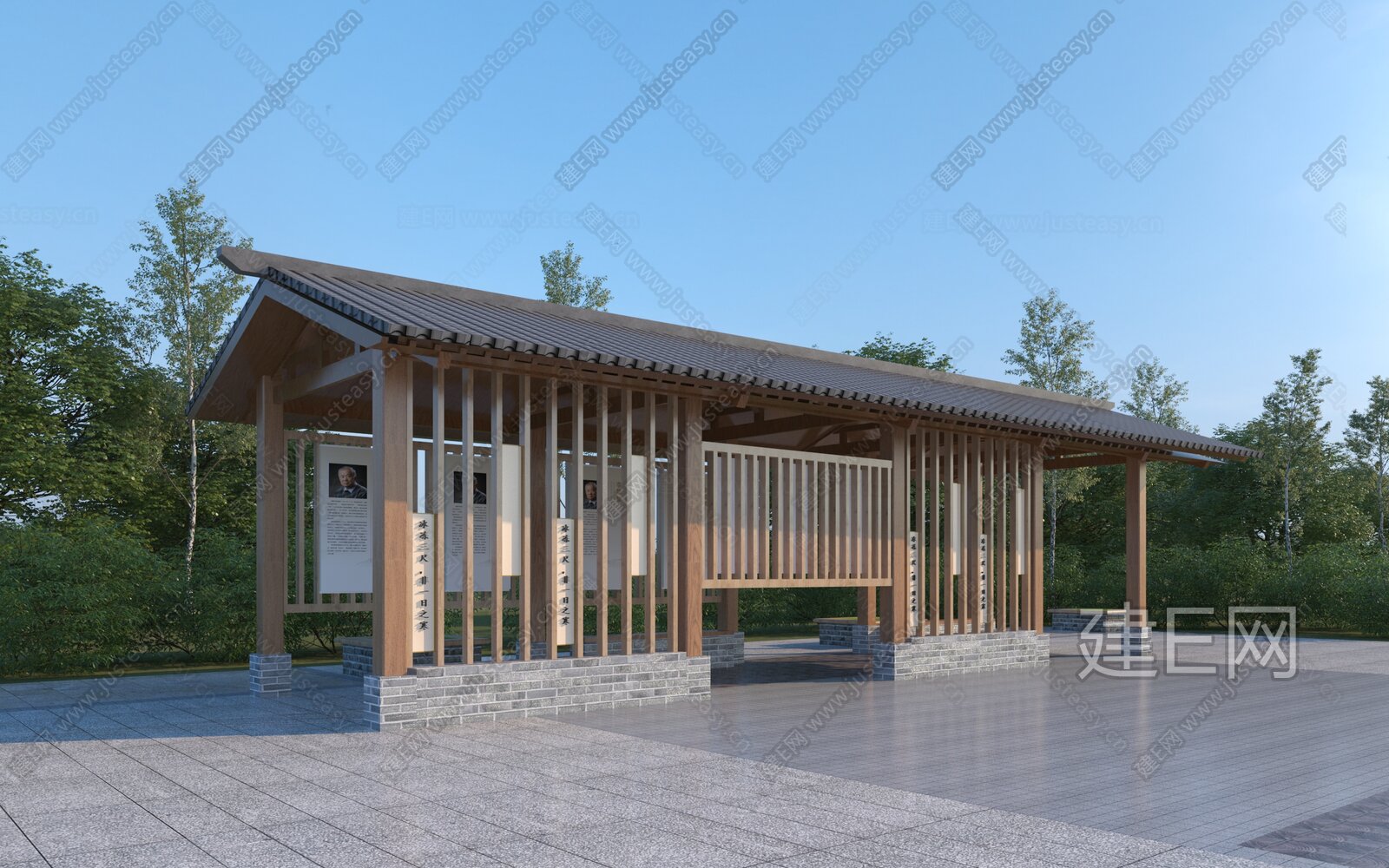 新中式艺术文化长廊模型SU模型下载[ID:106253938]_建E室内设计网