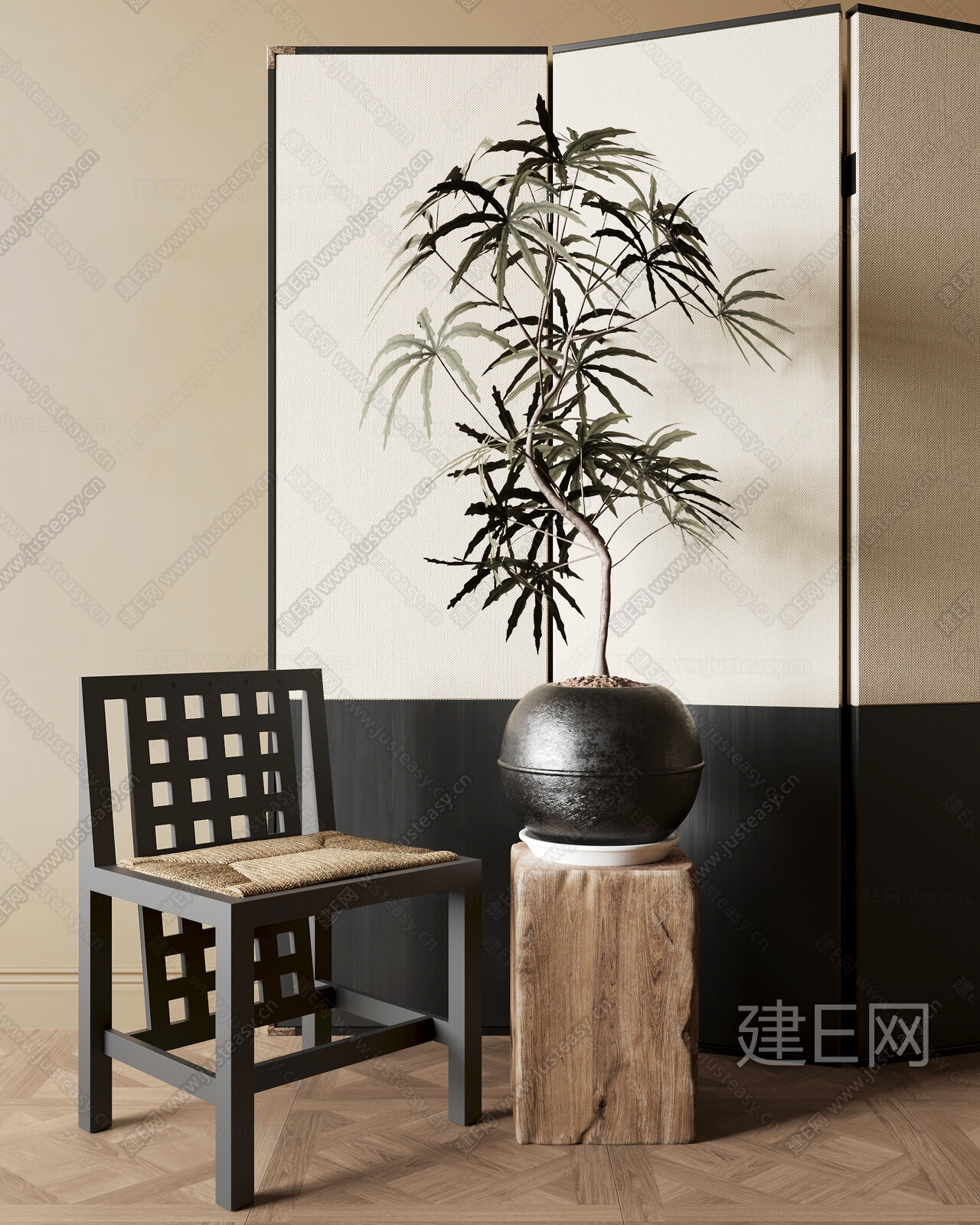 侘寂风单椅 布艺模型SU模型下载[ID:112152463]_建e网su模型