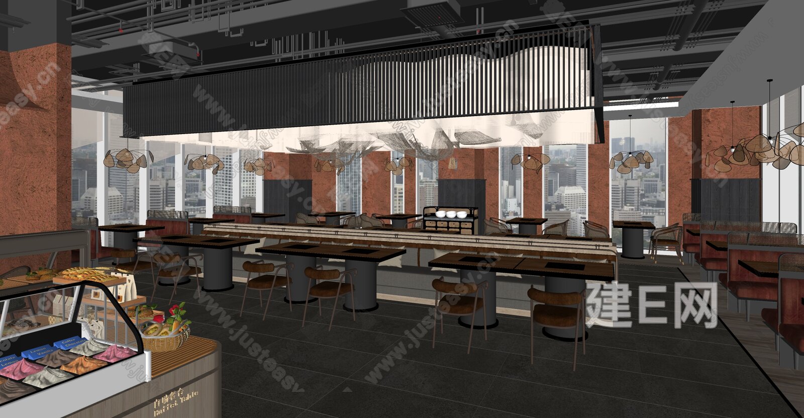 新中式火锅店模型SU模型下载[ID:111562602]_建e网su模型