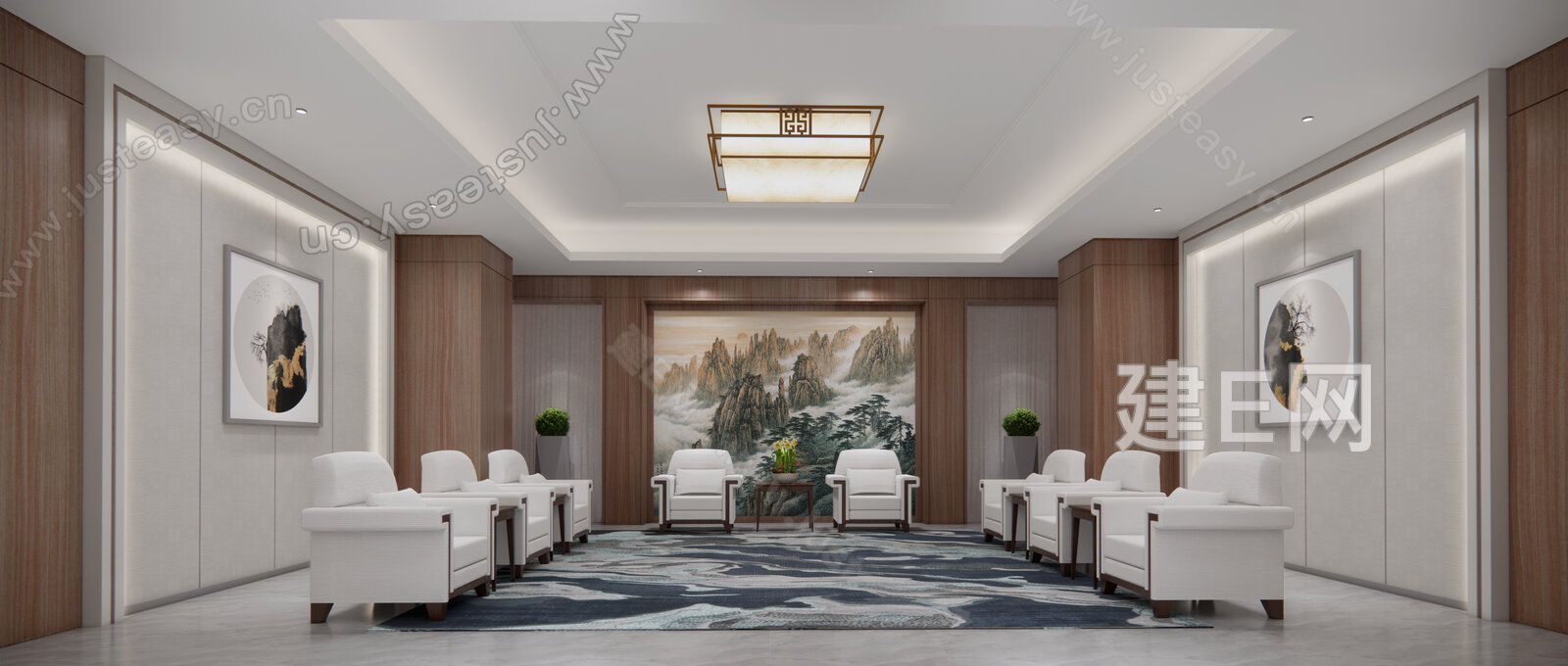 新中式会客厅模型SU模型下载[ID:111562514]_建e网su模型
