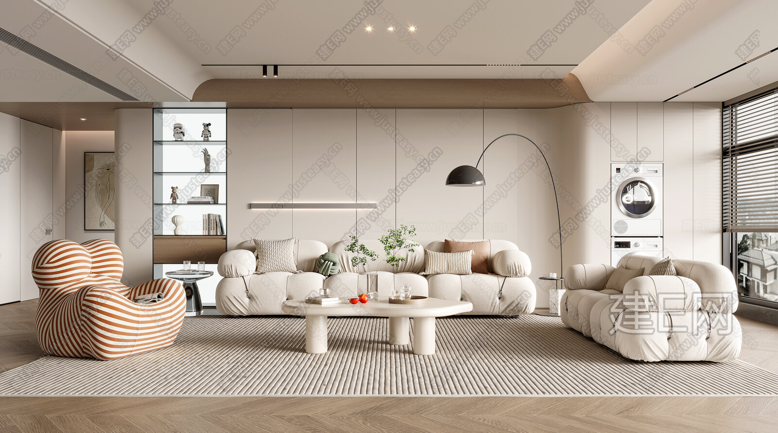 现代奶油风客厅3d模型下载[ID:108353171]_建e网3d模型