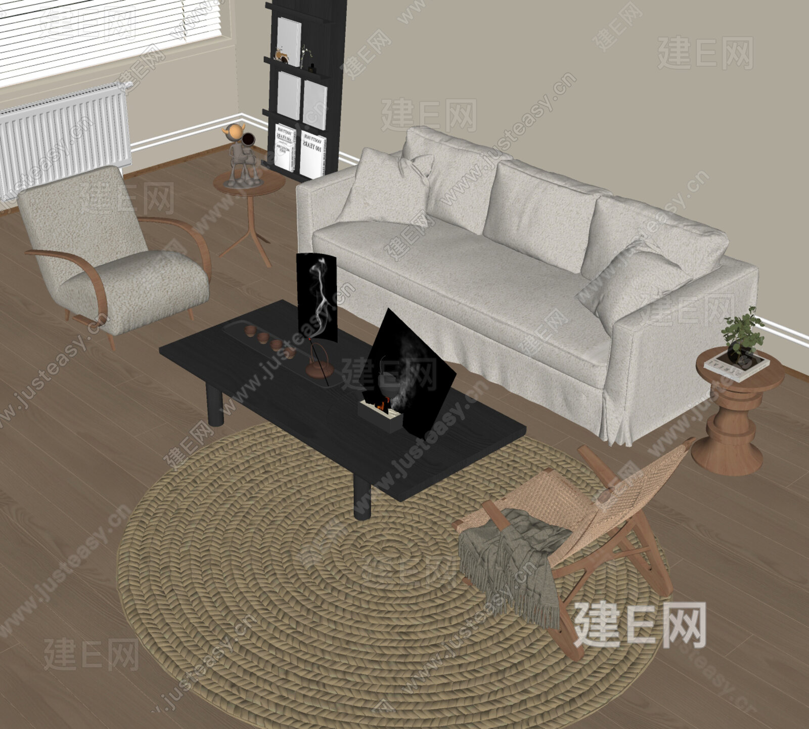 侘寂风沙发茶几组合模型SU模型下载[ID:111366066]_建E室内设计网