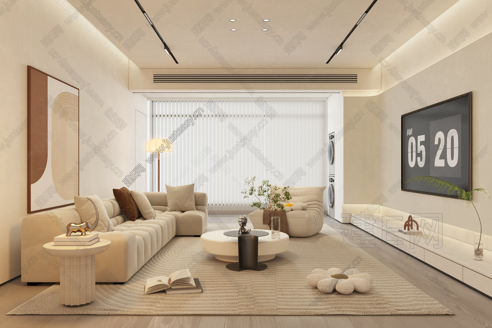现代奶油风客厅模型SU模型下载[ID:111824810]_建e网su模型