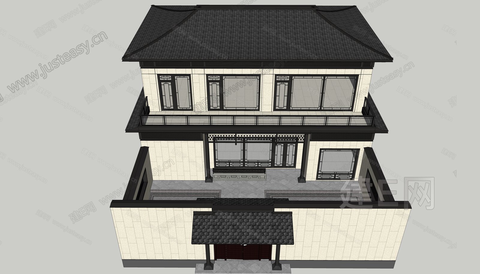 新中式别墅模型SU模型下载[ID:112611191]_建e网su模型