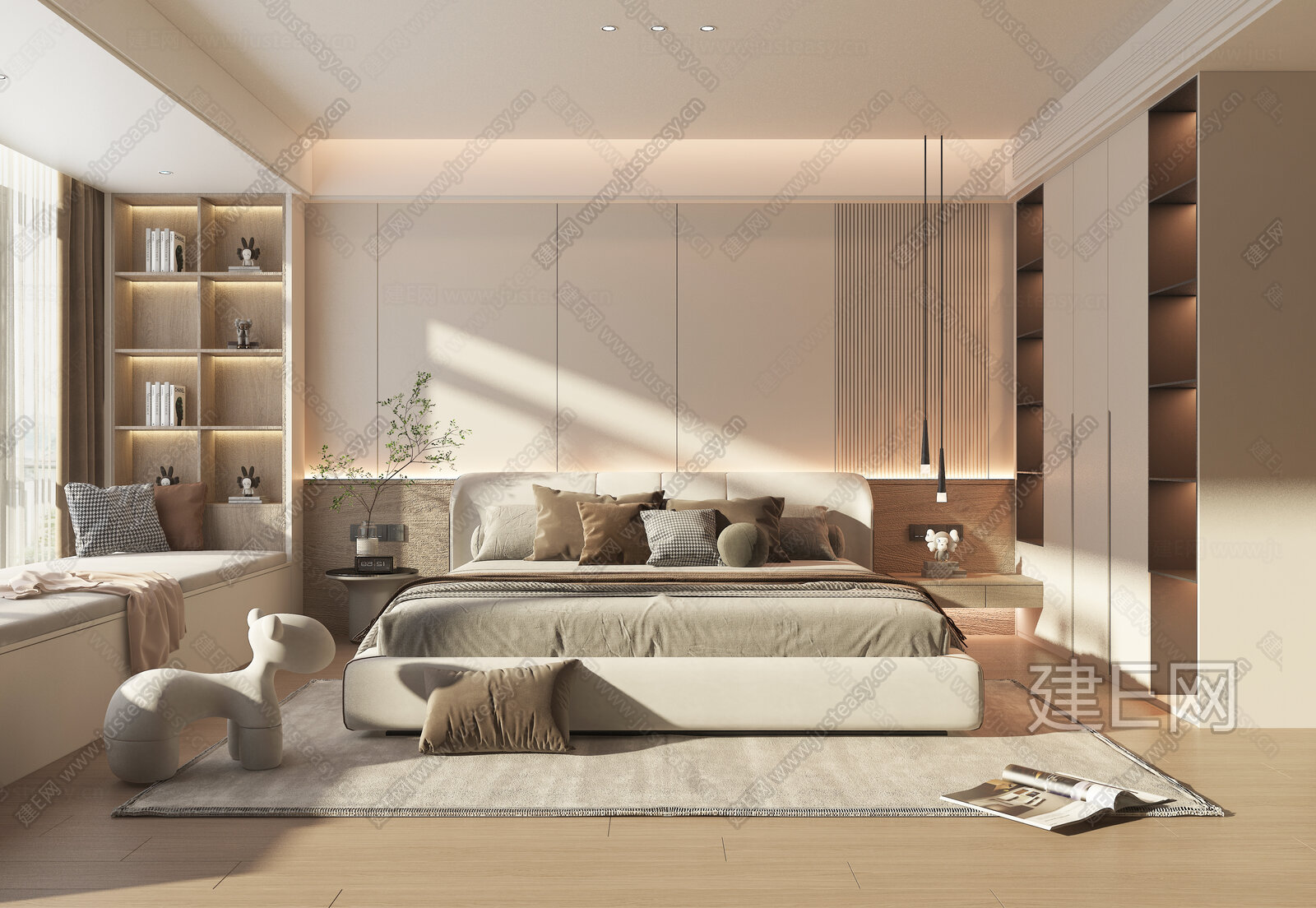 【现代奶油风格卧室3d模型】建e网_现代奶油风格卧室3d模型下载[ID:100947472]_打造3d现代奶油风格卧室模型免费下载平台