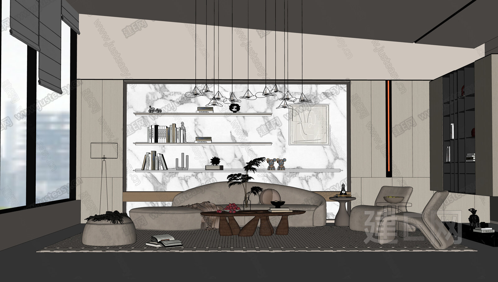 现代客厅模型SU模型下载[ID:111300560]_建e网su模型