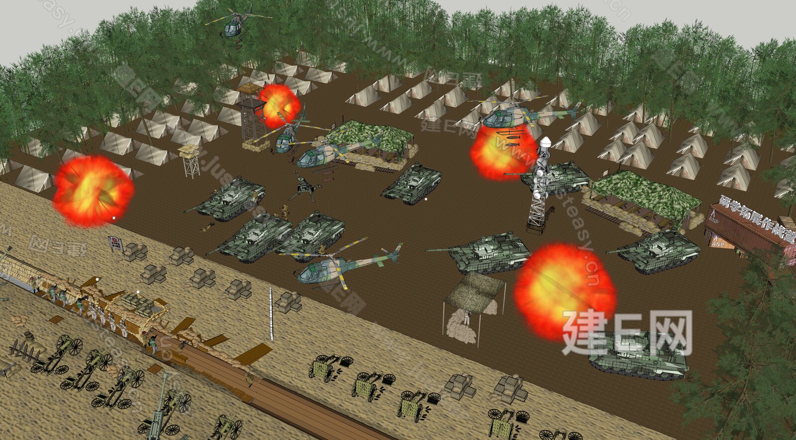 现代丛林CS基地 SU模型下载[ID:112348945]，现代丛林CS基地 ，SU模型下载