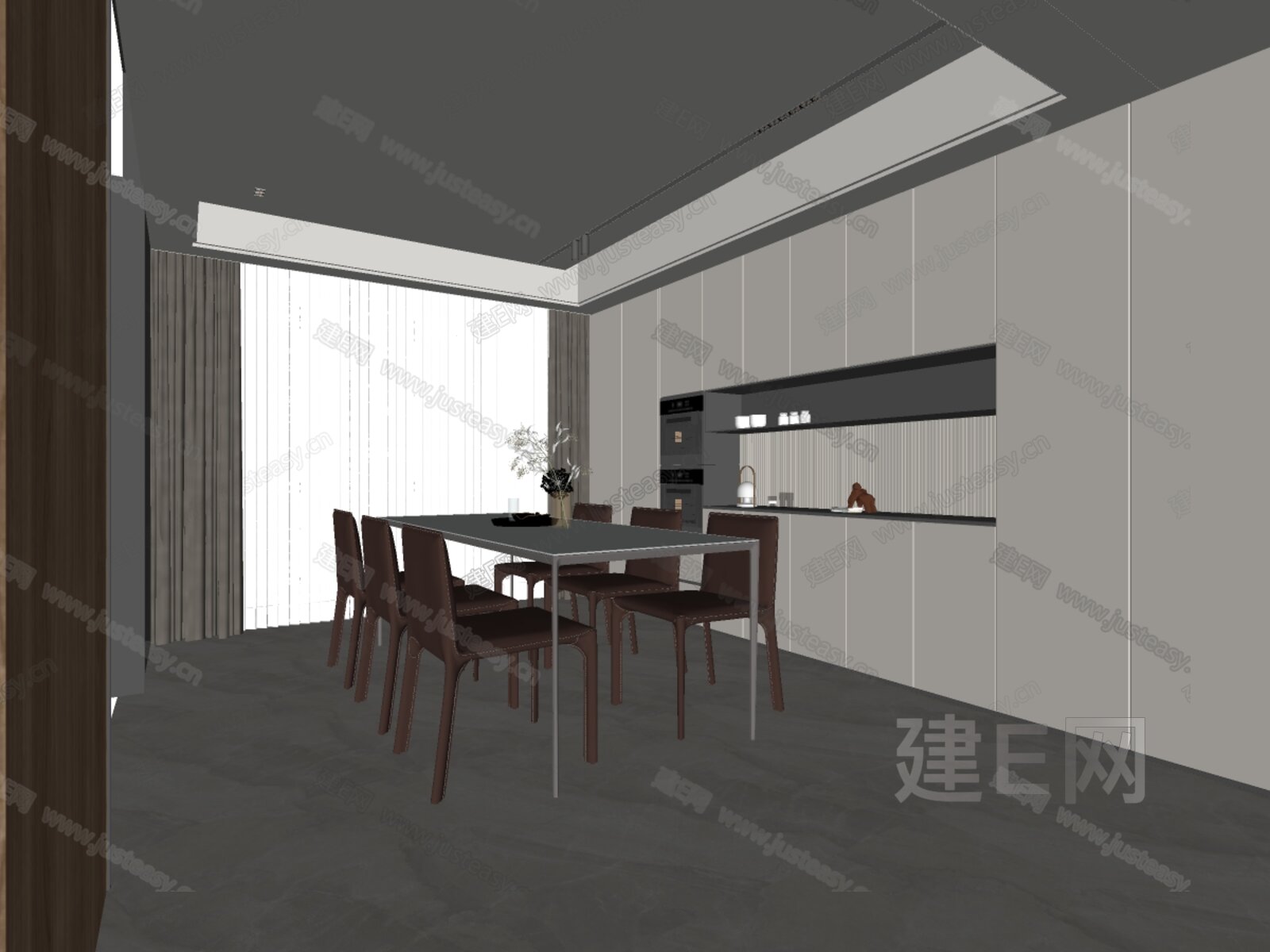 现代餐厅模型SU模型下载[ID:113069903]_建E室内设计网
