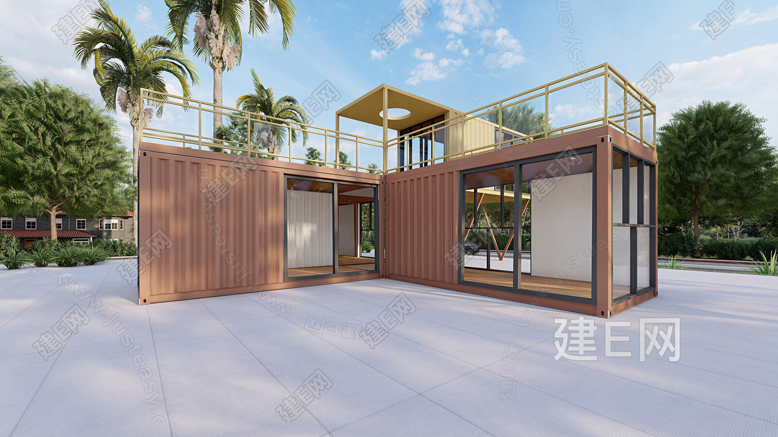 现代集装箱水吧模型SU模型下载[ID:113004383]_建E室内设计网