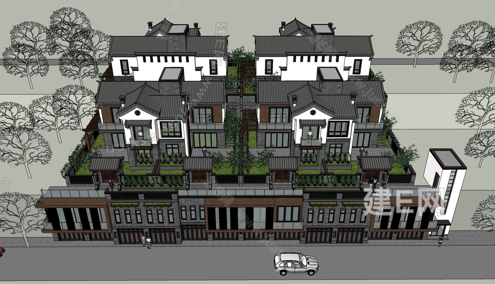 新中式别墅模型SU模型下载[ID:113135404]_建e网su模型