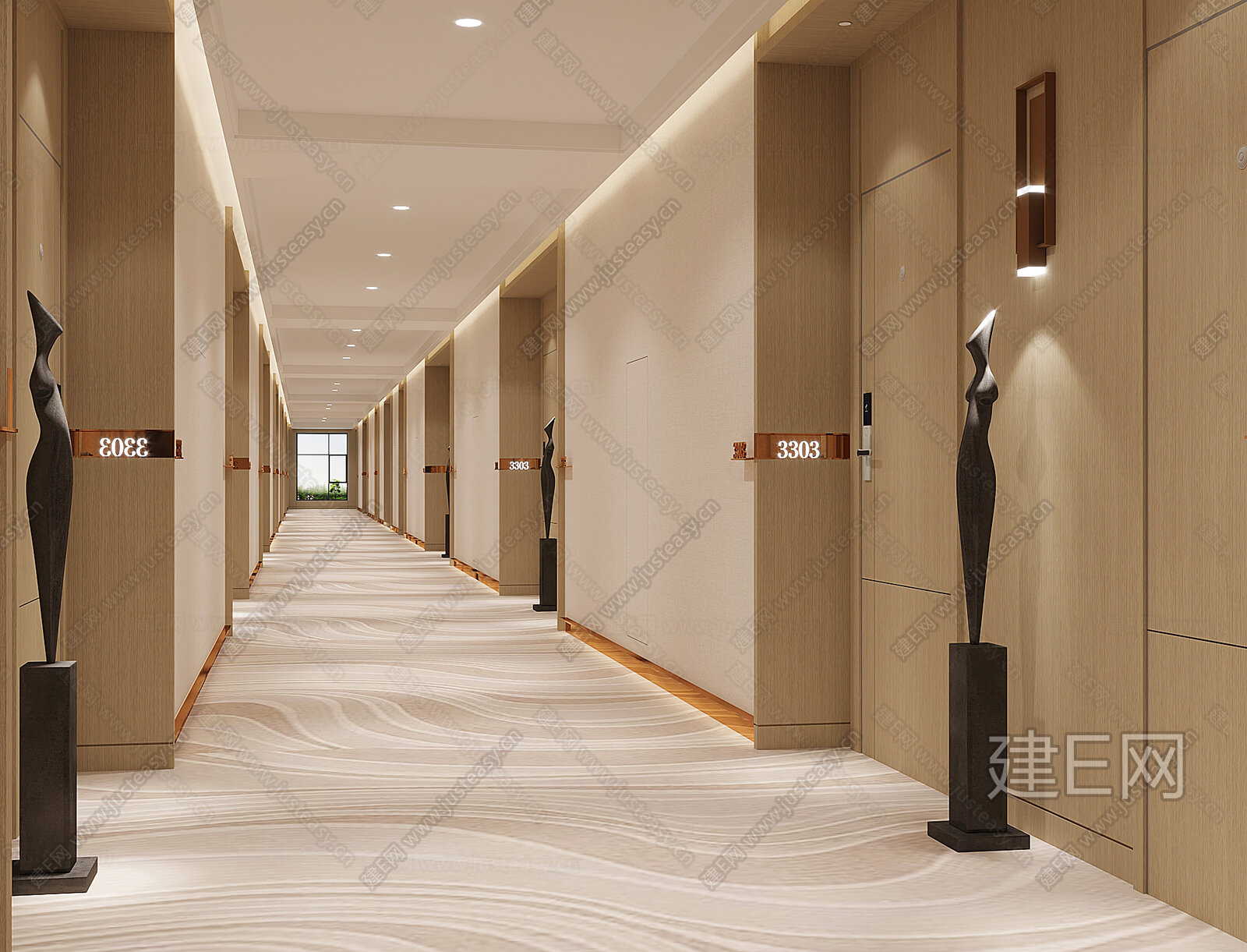 现代酒店走廊模型SU模型下载[ID:105336522]_建E室内设计网