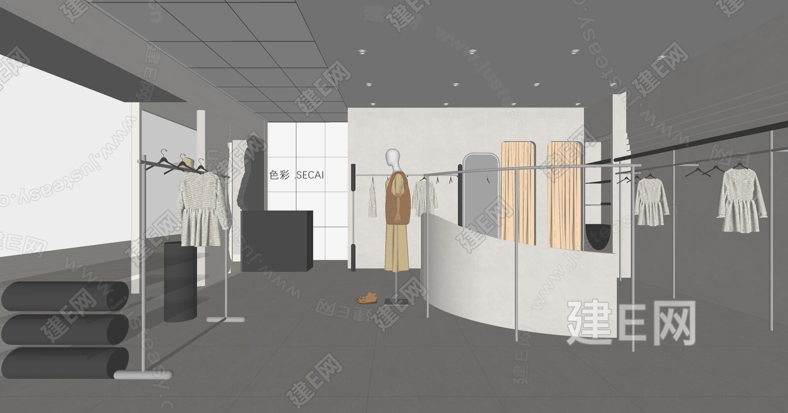 现代服装店SU模型下载[ID:104943111]， 现代服装店，SU模型下载