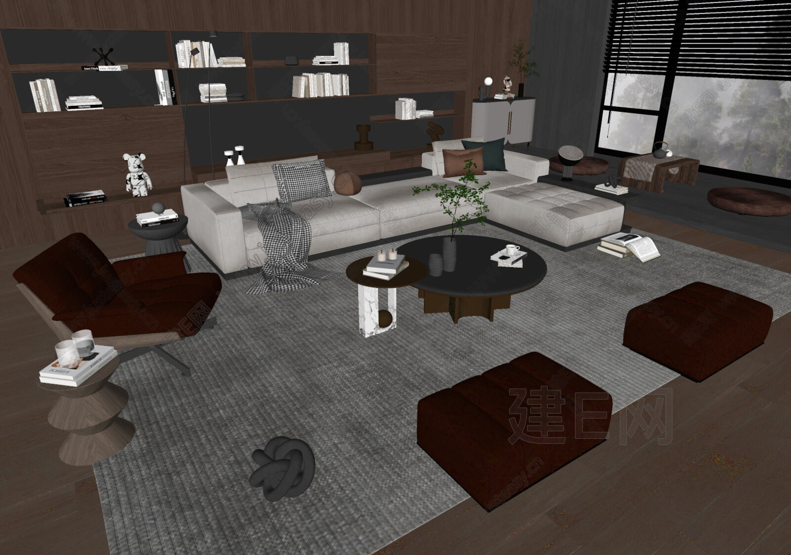 Minotti 现代沙发茶几组合模型SU模型下载[ID:105074180]_建E室内设计网