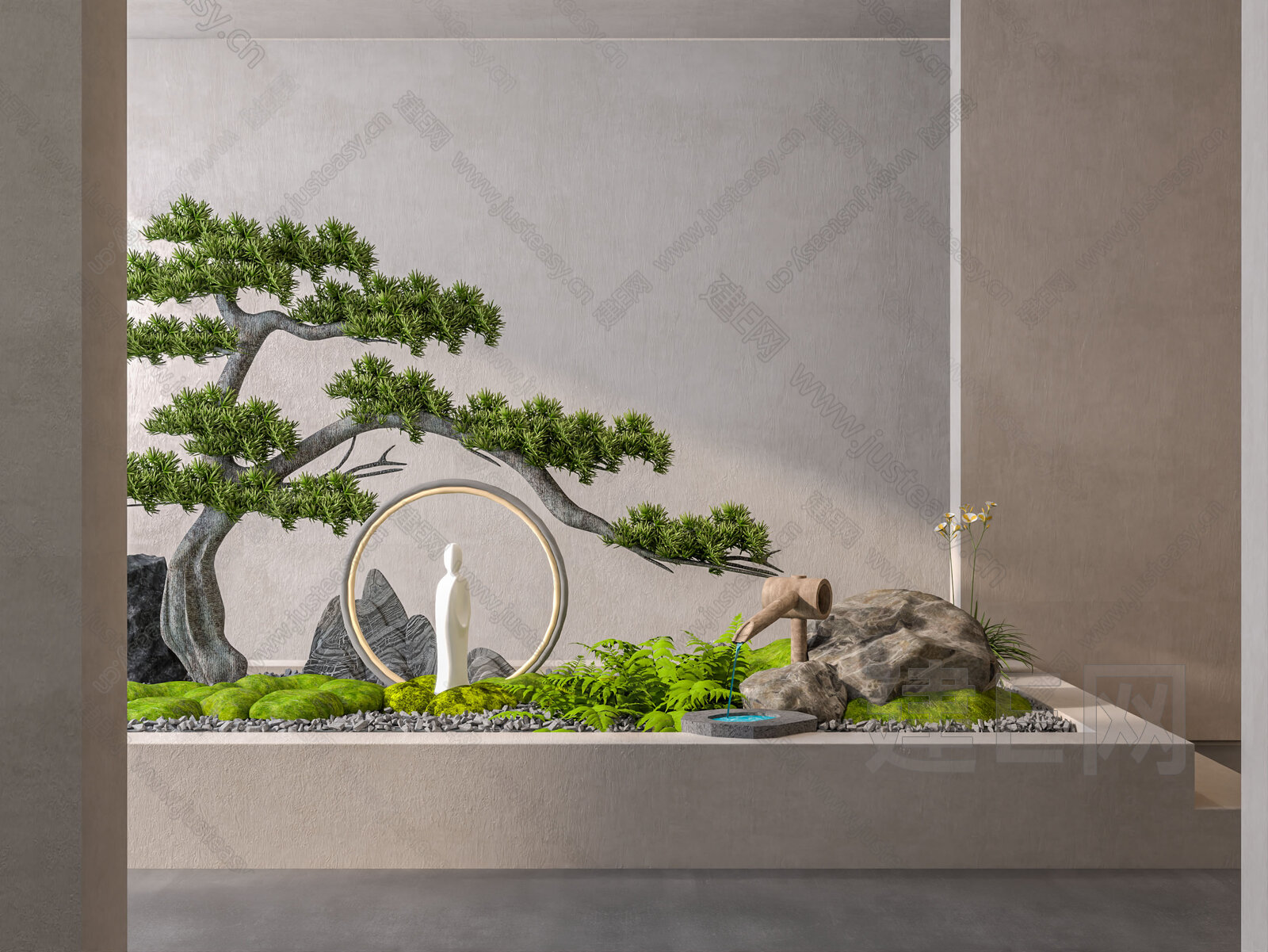 新中式室内景观造景模型SU模型下载[ID:105008649]_建e网su模型