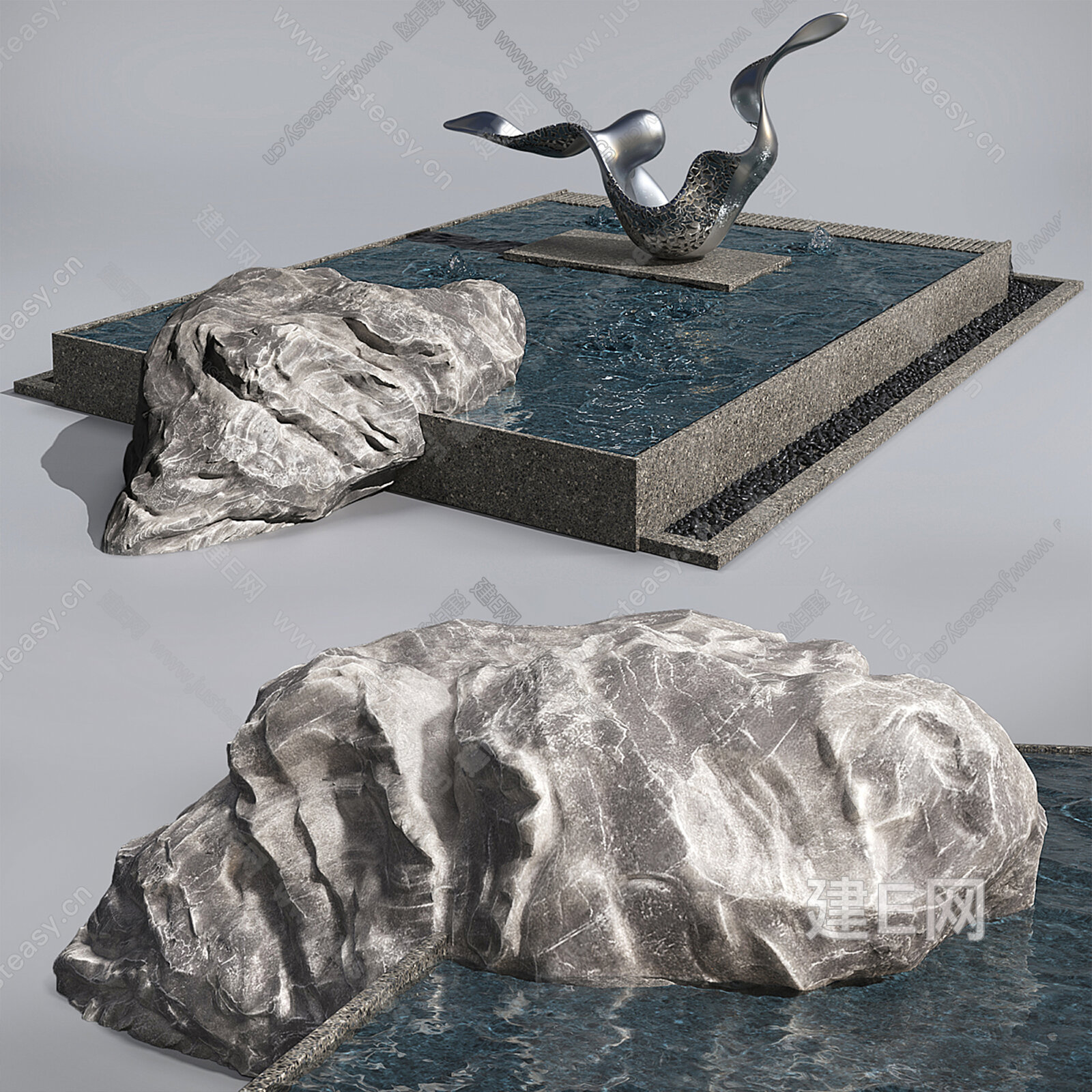 【现代景观喷泉水池 景观小品3d模型】建e网_现代景观喷泉水池 景观小品3d模型下载[ID:102258207]_打造3d现代景观喷泉水池 ...