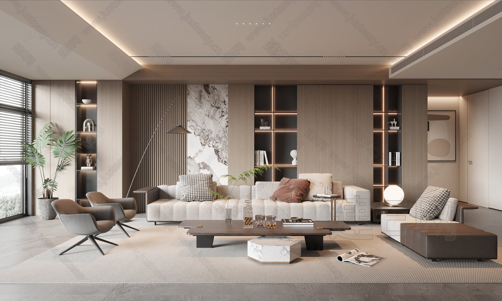 现代客厅模型SU模型下载[ID:105467577]_建e网su模型