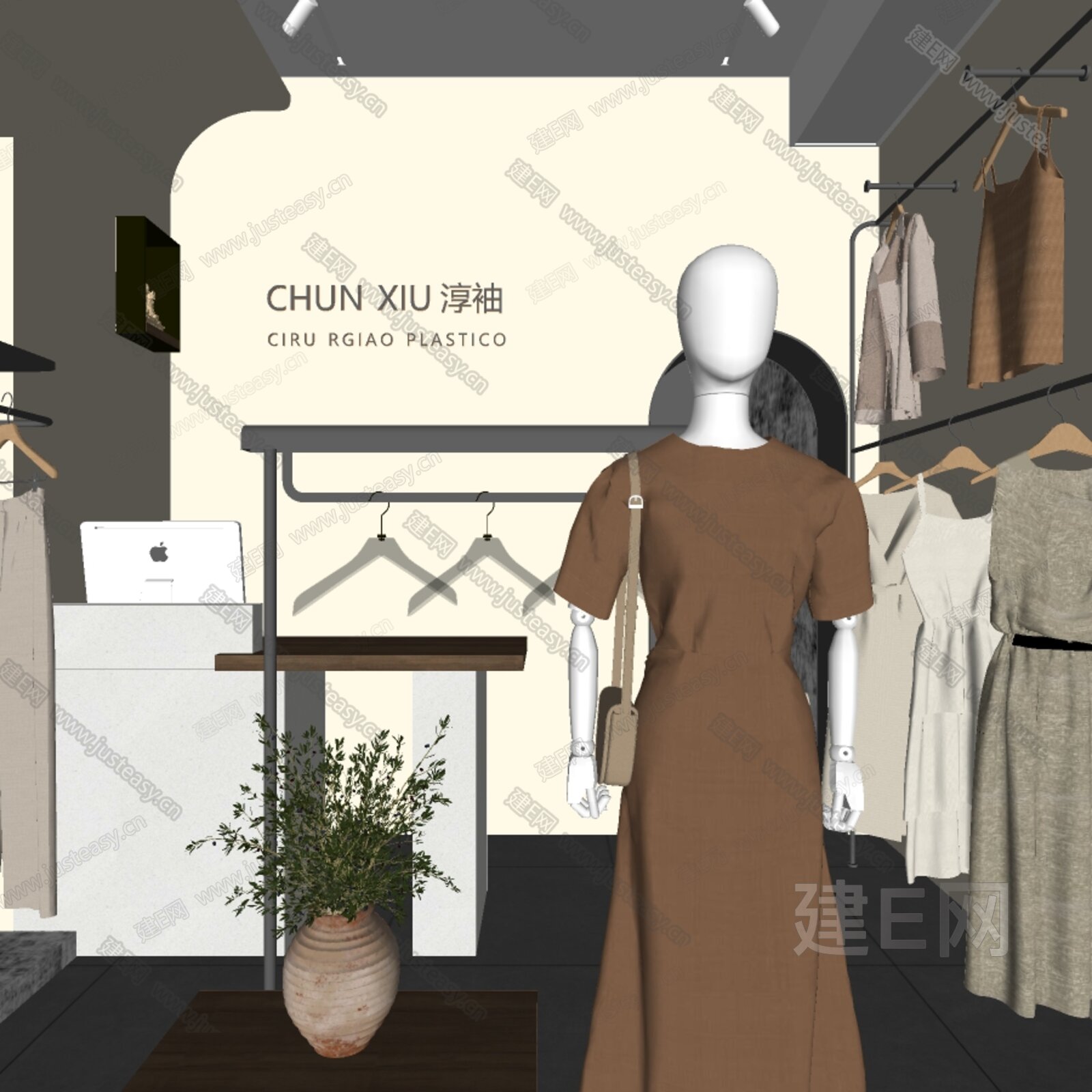侘寂风服装店模型SU模型下载[ID:106188507]_建e网su模型