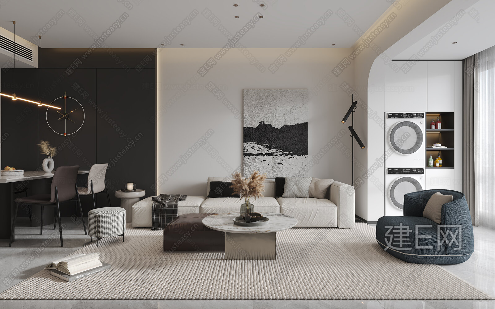 现代客餐厅模型SU模型下载[ID:107236866]_建E室内设计网