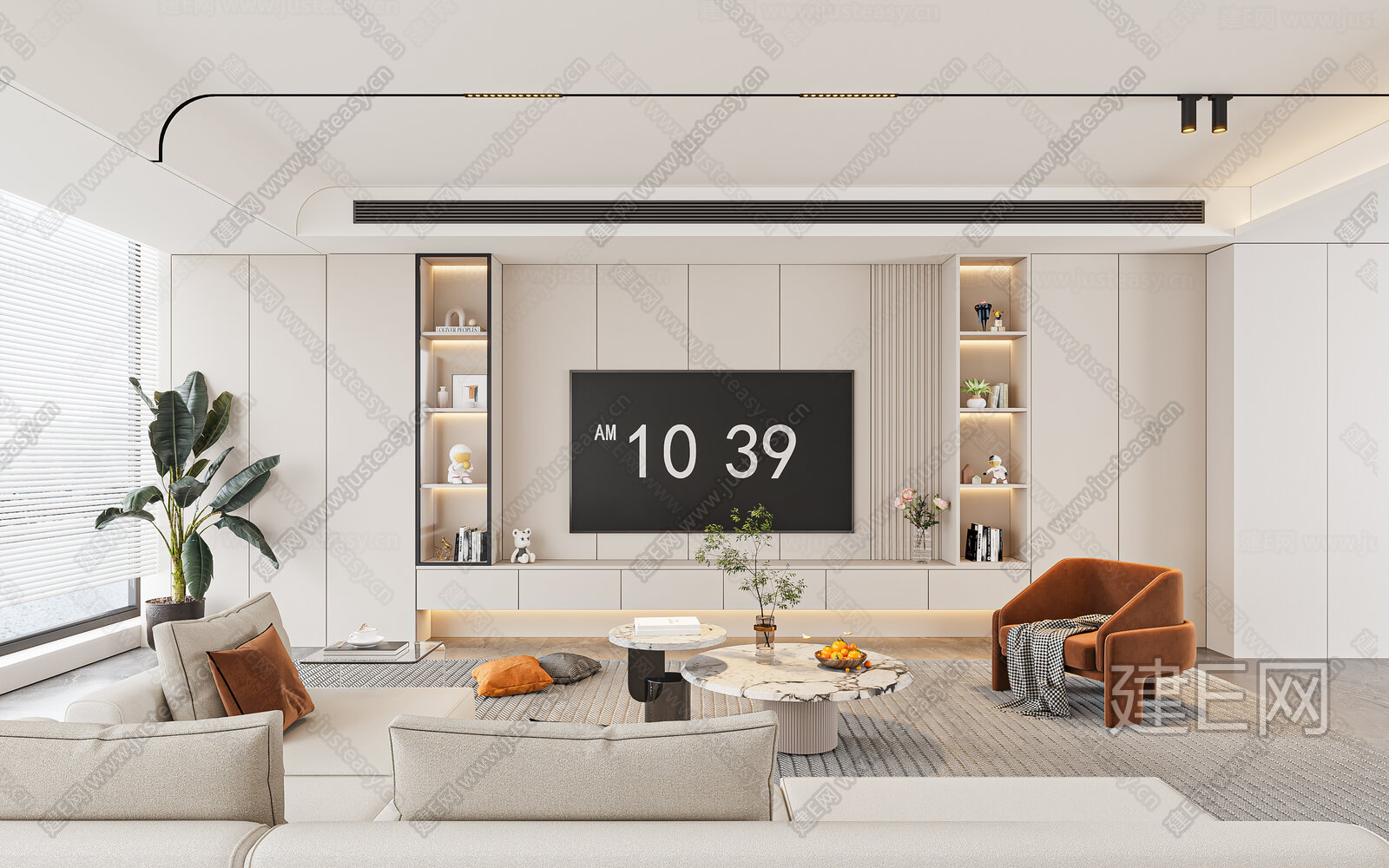 现代奶油风客厅3d模型下载[ID:102913752]_建e网3d模型