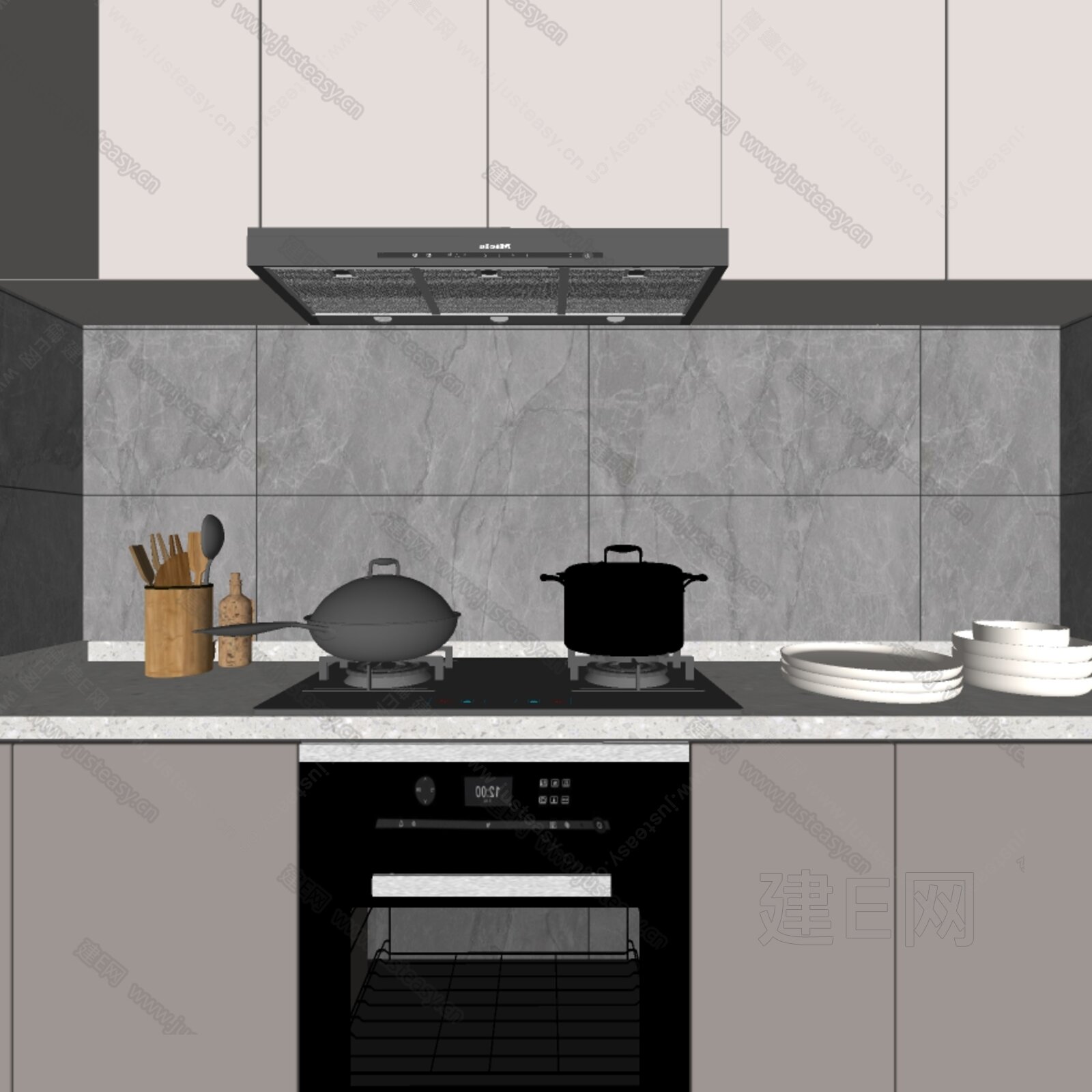 现代厨房模型SU模型下载[ID:106516057]_建E室内设计网