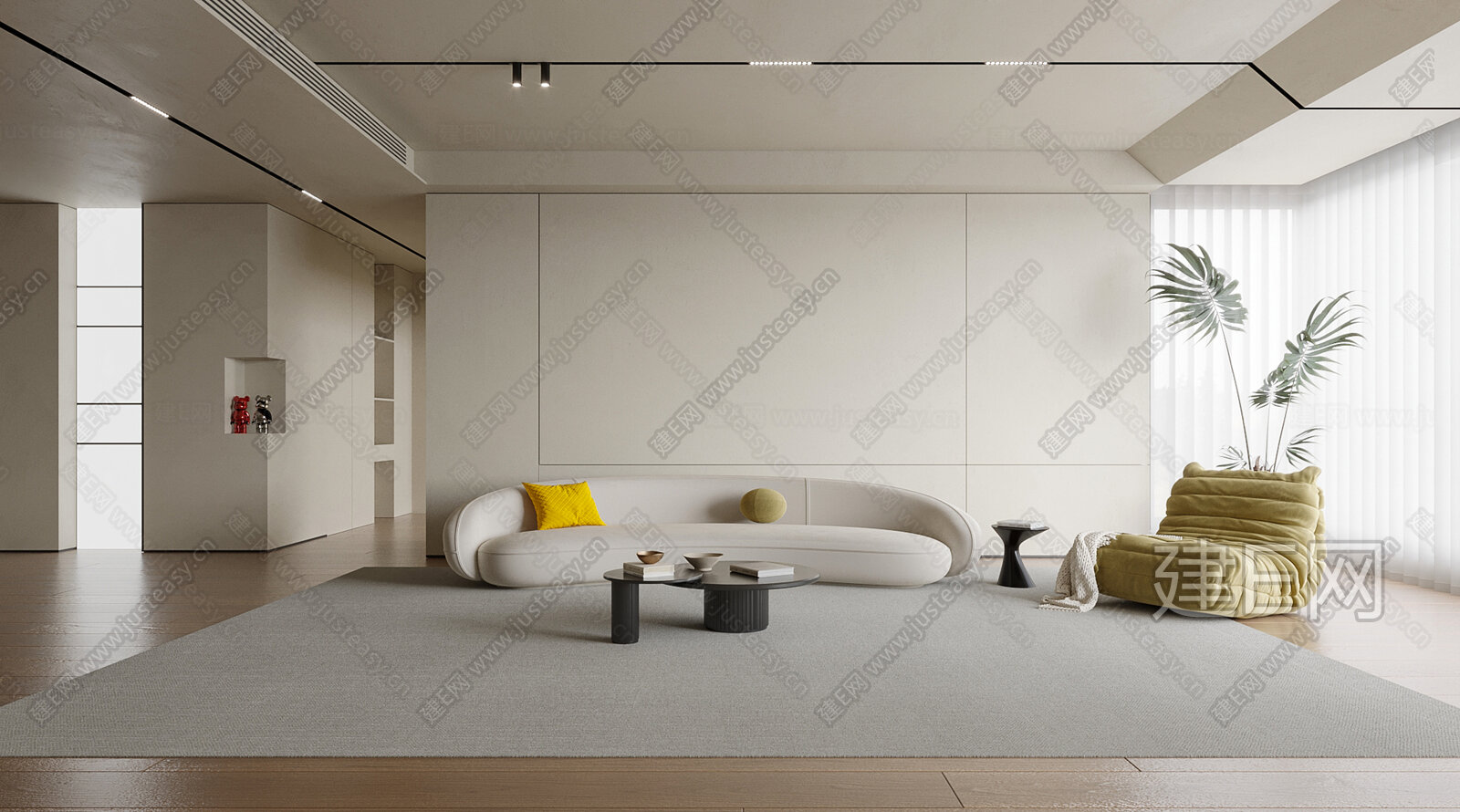 现代奶油风客厅3d模型下载[ID:103503523]_建e网3d模型