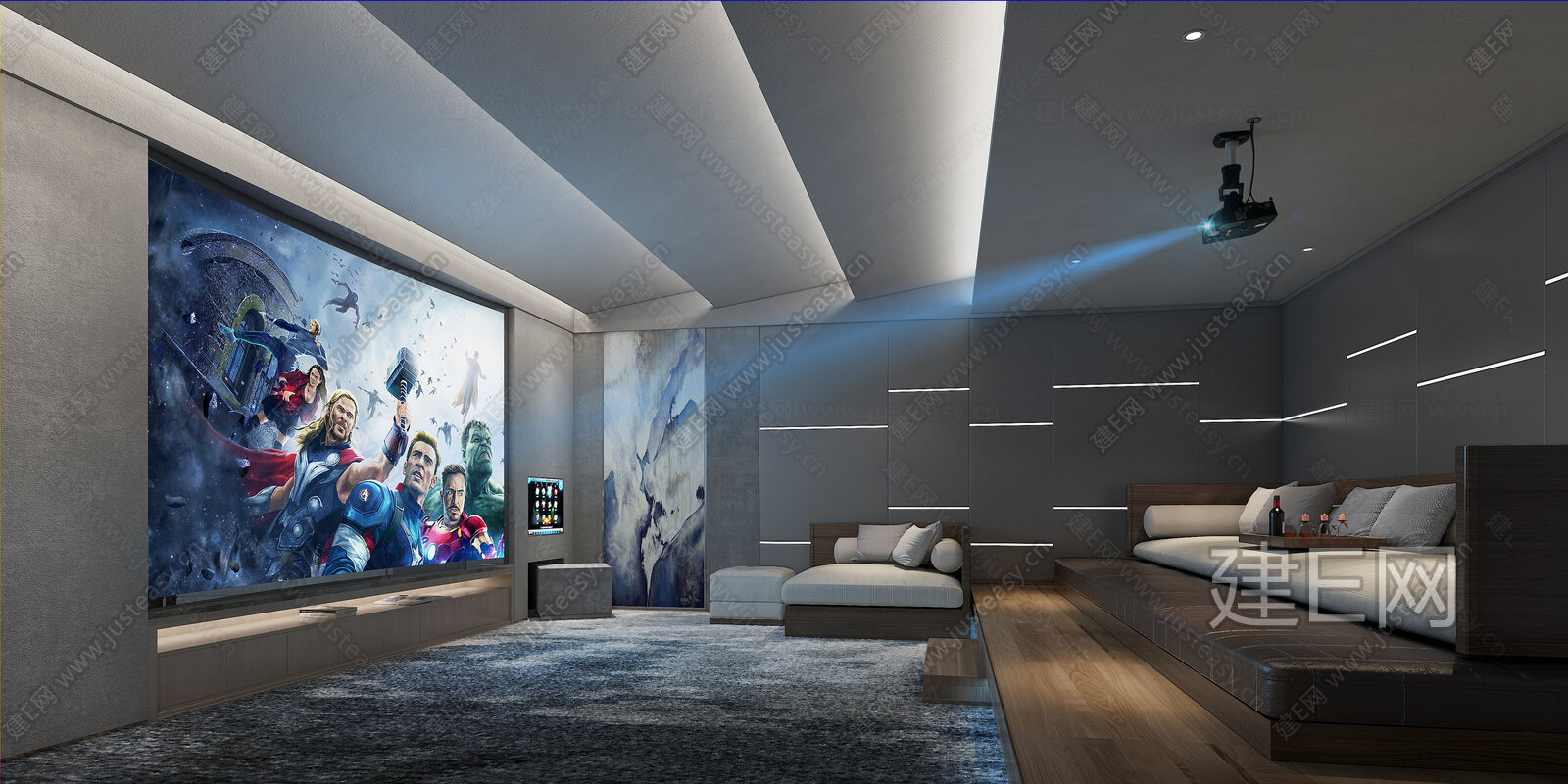 【现代私人别墅影音室3d模型】建E网_现代私人别墅影音室3d模型下载[ID:104158811]_打造3d现代私人别墅影音室模型免费下载平台