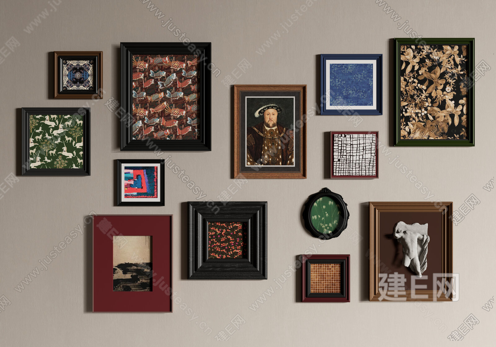 现代中古装饰画模型SU模型下载[ID:107892274]_建E室内设计网