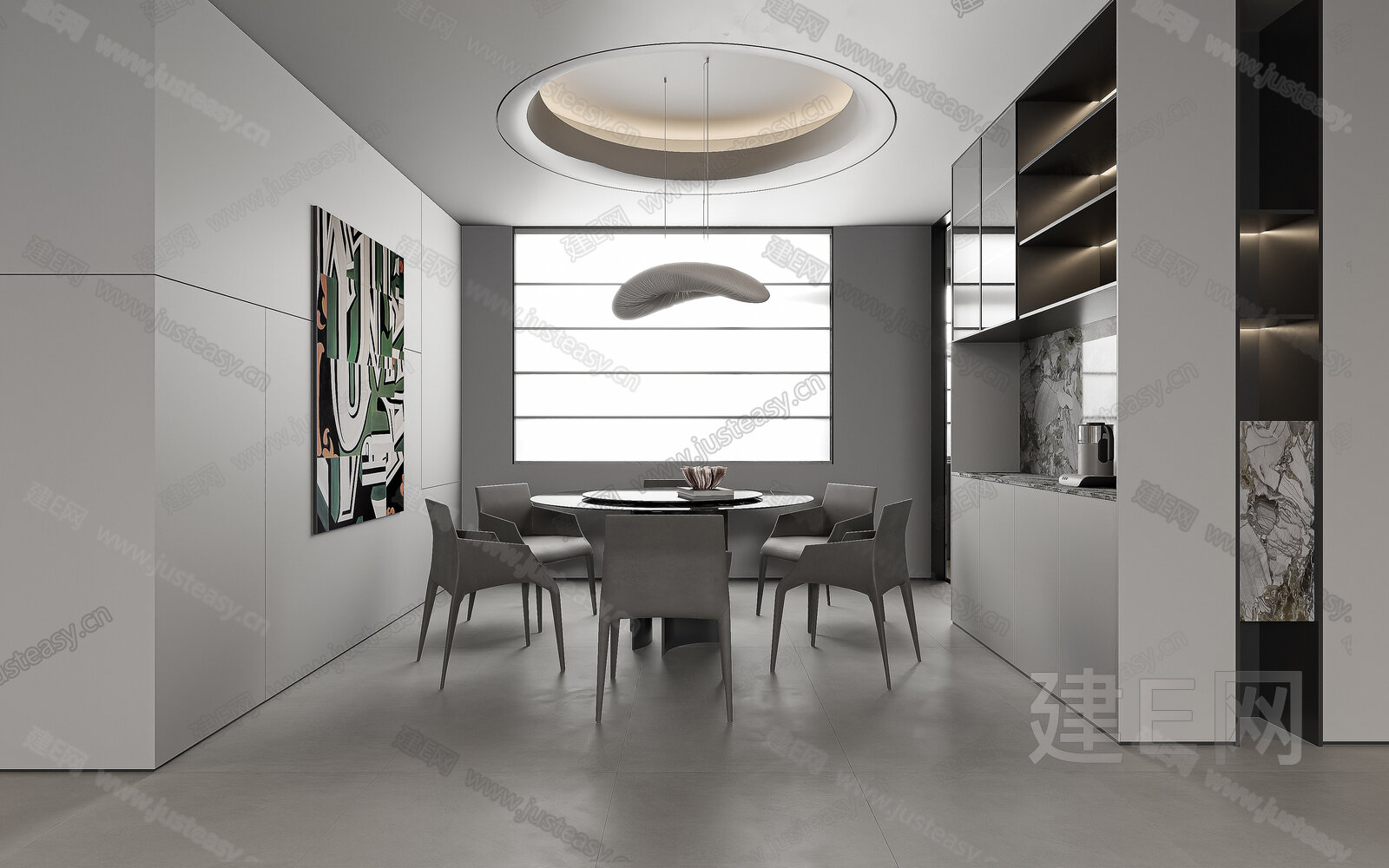 现代极简客餐厅模型SU模型下载[ID:107236997]_建e网su模型