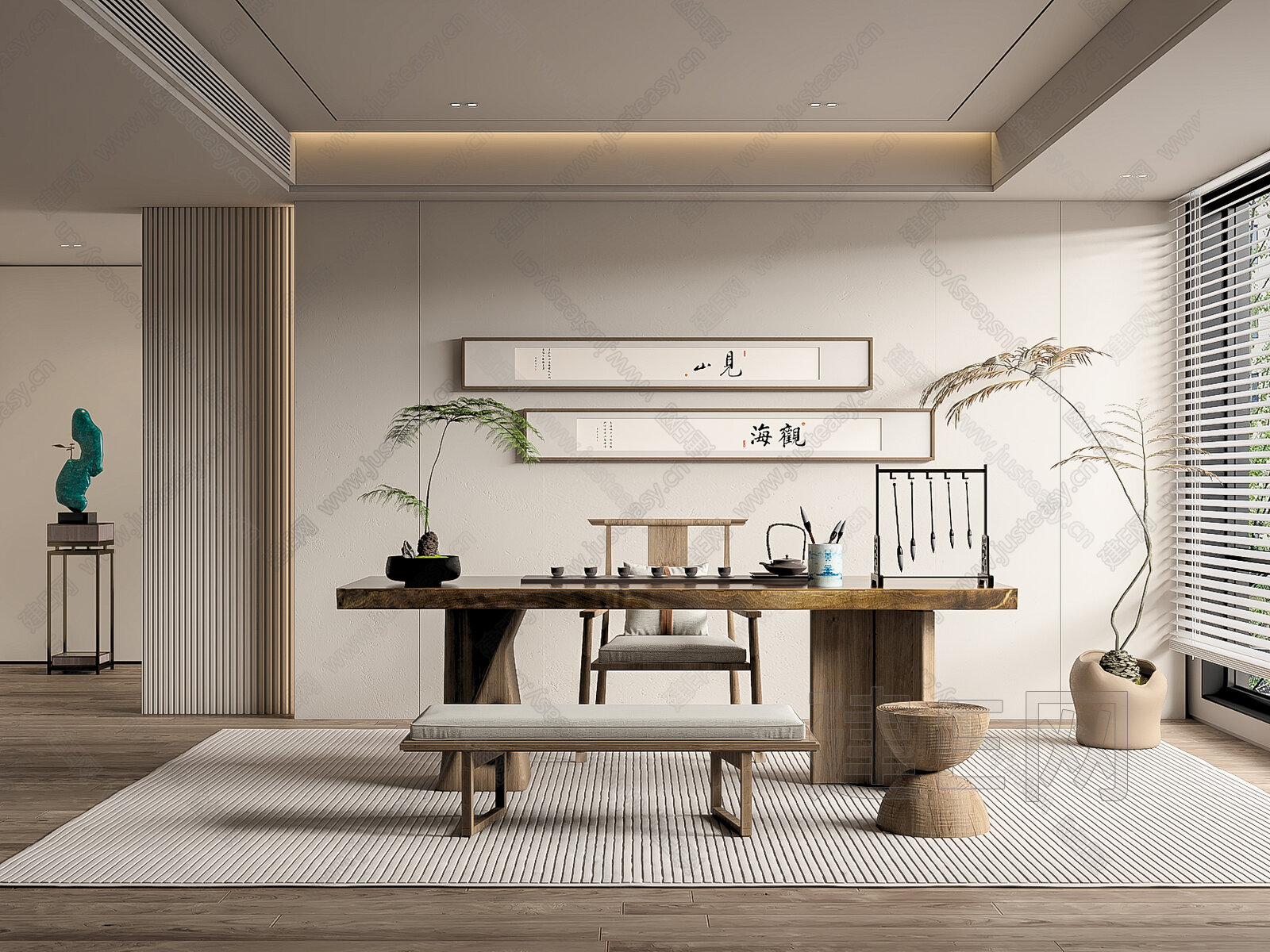 新中式茶室模型SU模型下载[ID:107368135]_建E室内设计网