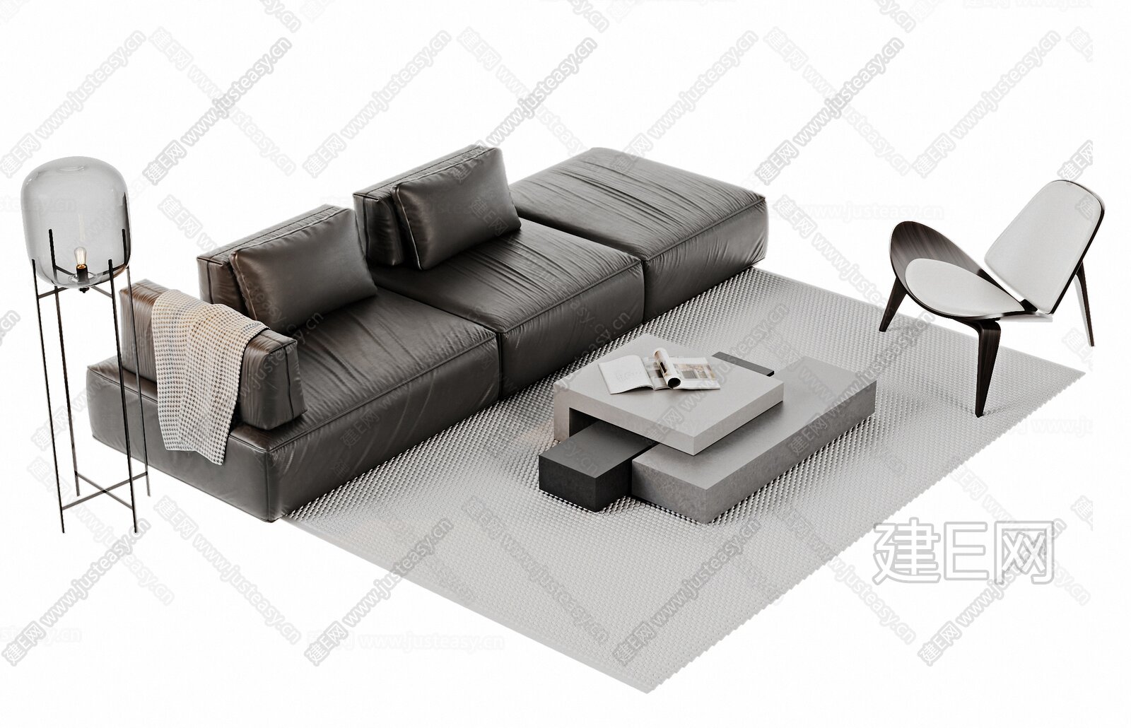 现代沙发茶几组合模型SU模型下载[ID:106974864]_建e网su模型