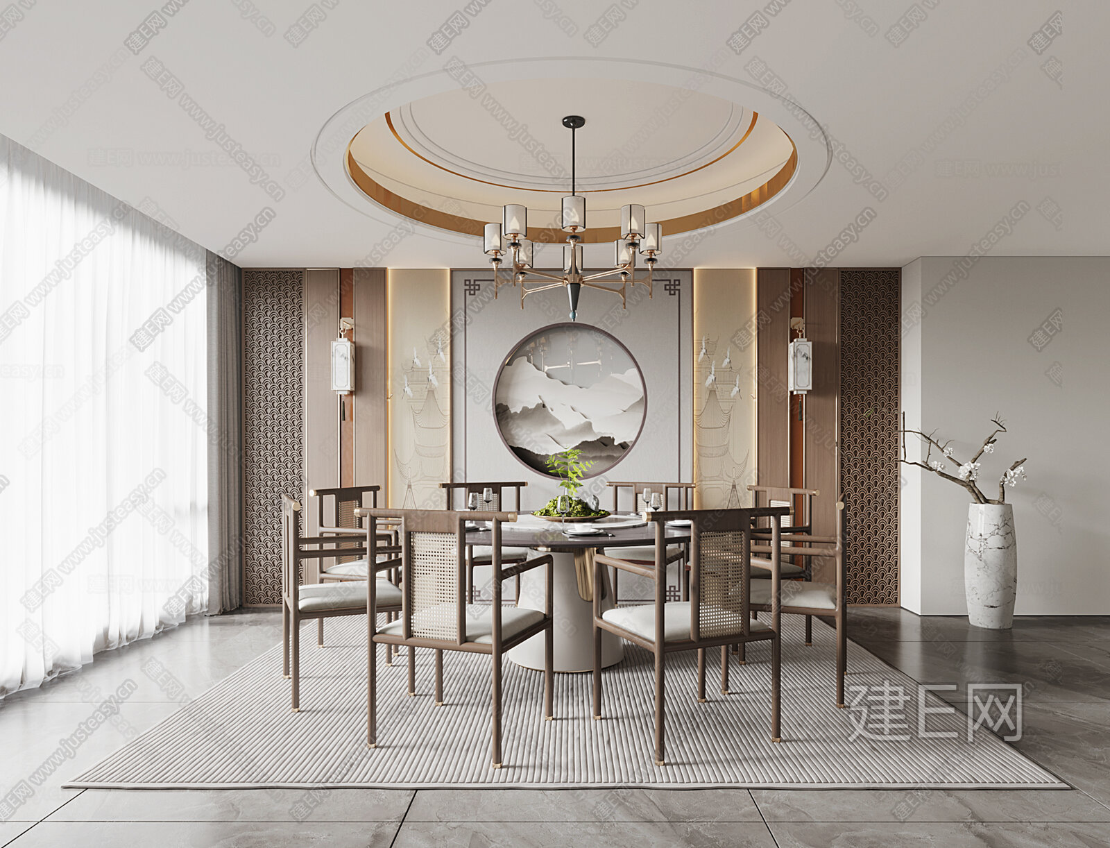 新中式餐厅模型SU模型下载[ID:107564725]_建e网su模型