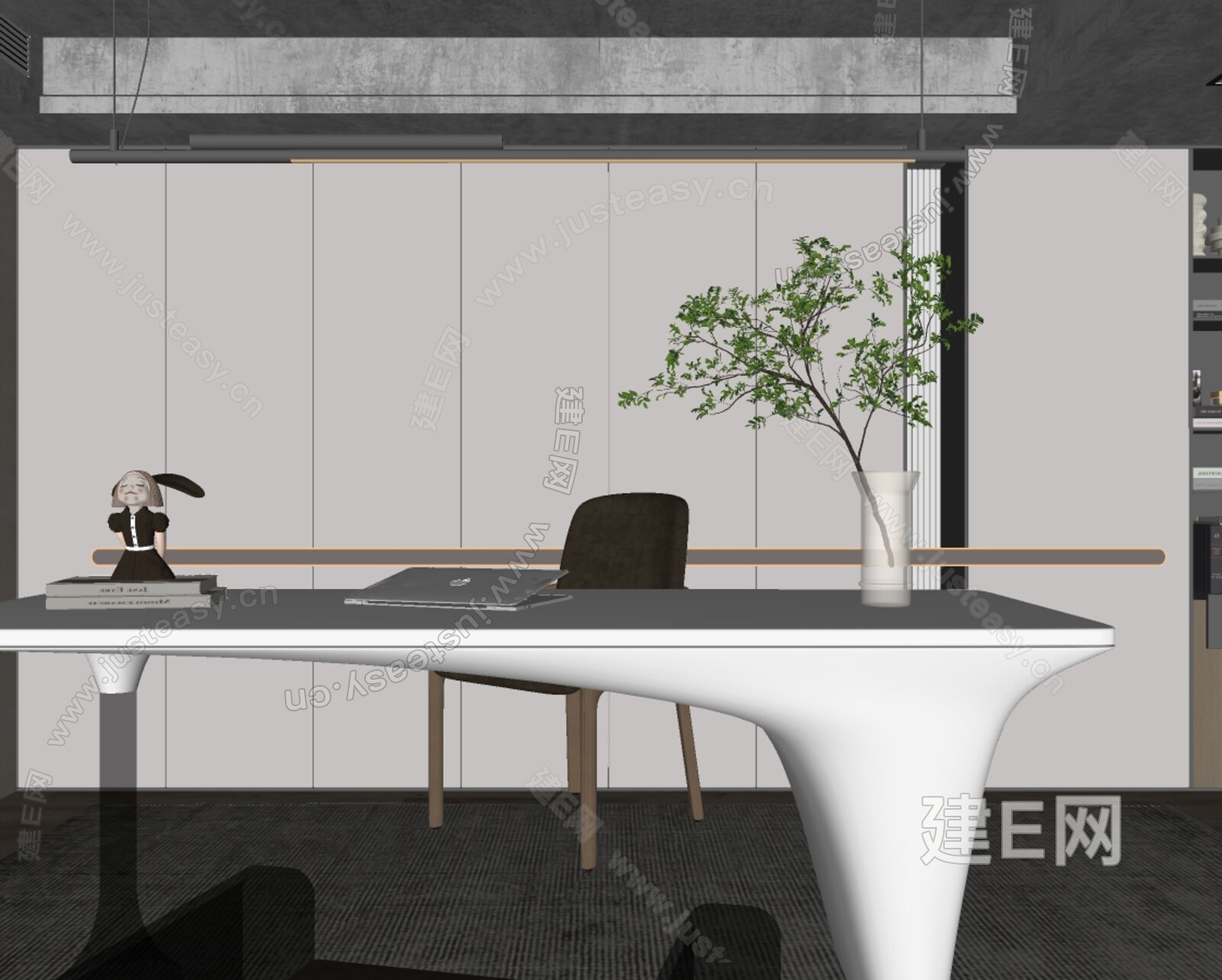 现代轻奢书房模型SU模型下载[ID:107761171]_建e网su模型
