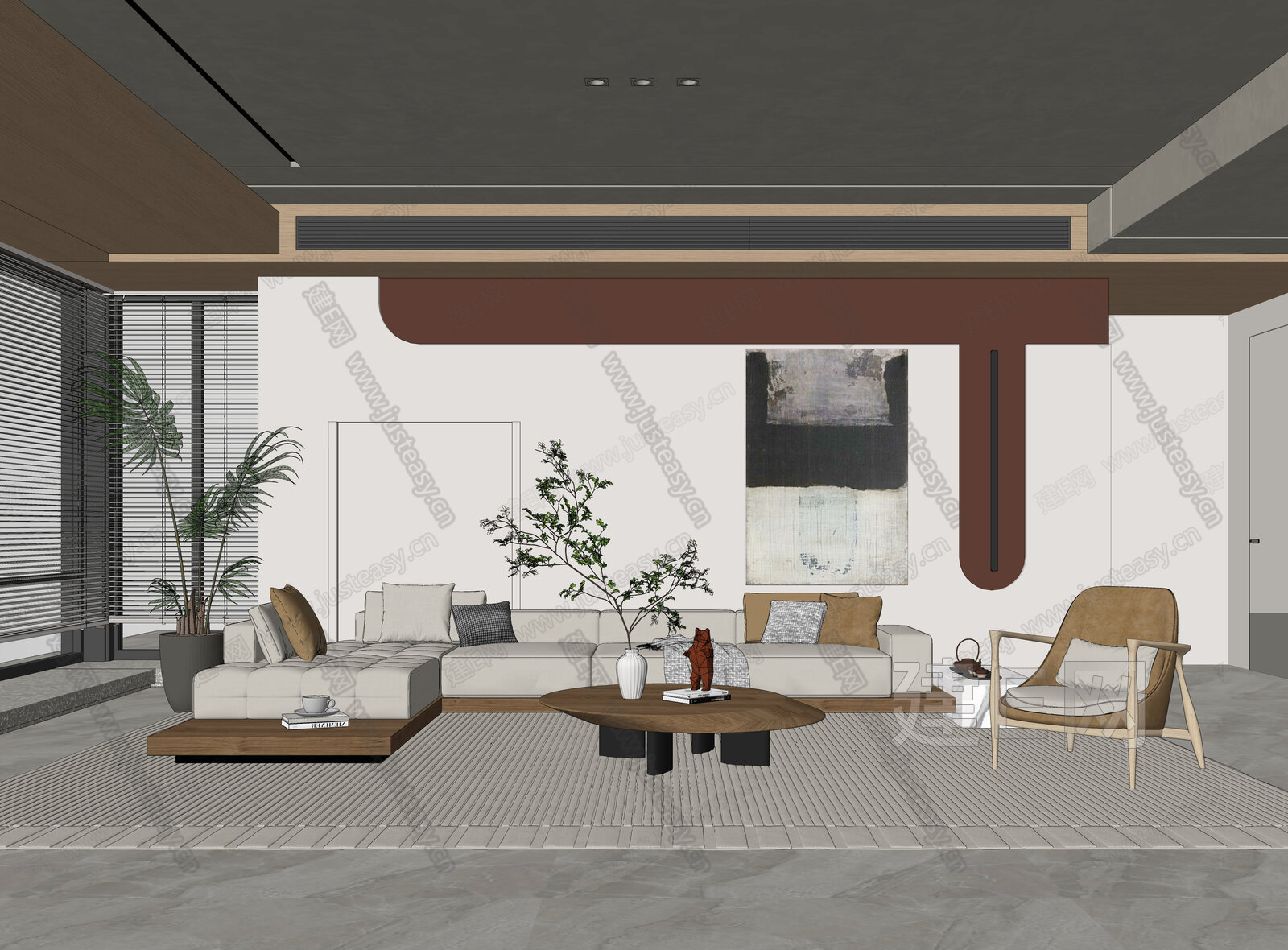 侘寂风客厅模型SU模型下载[ID:107892339]_建E室内设计网